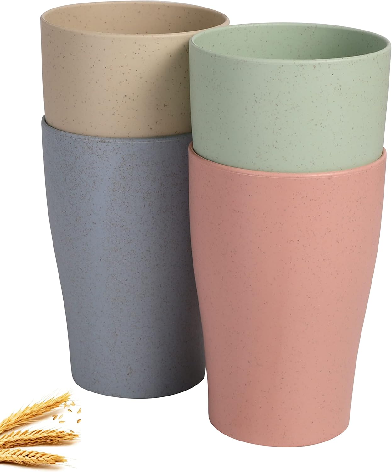 CAMBUY Wheat Straw Cup Set 4 Pc 15Oz Reusable and Unbreakable