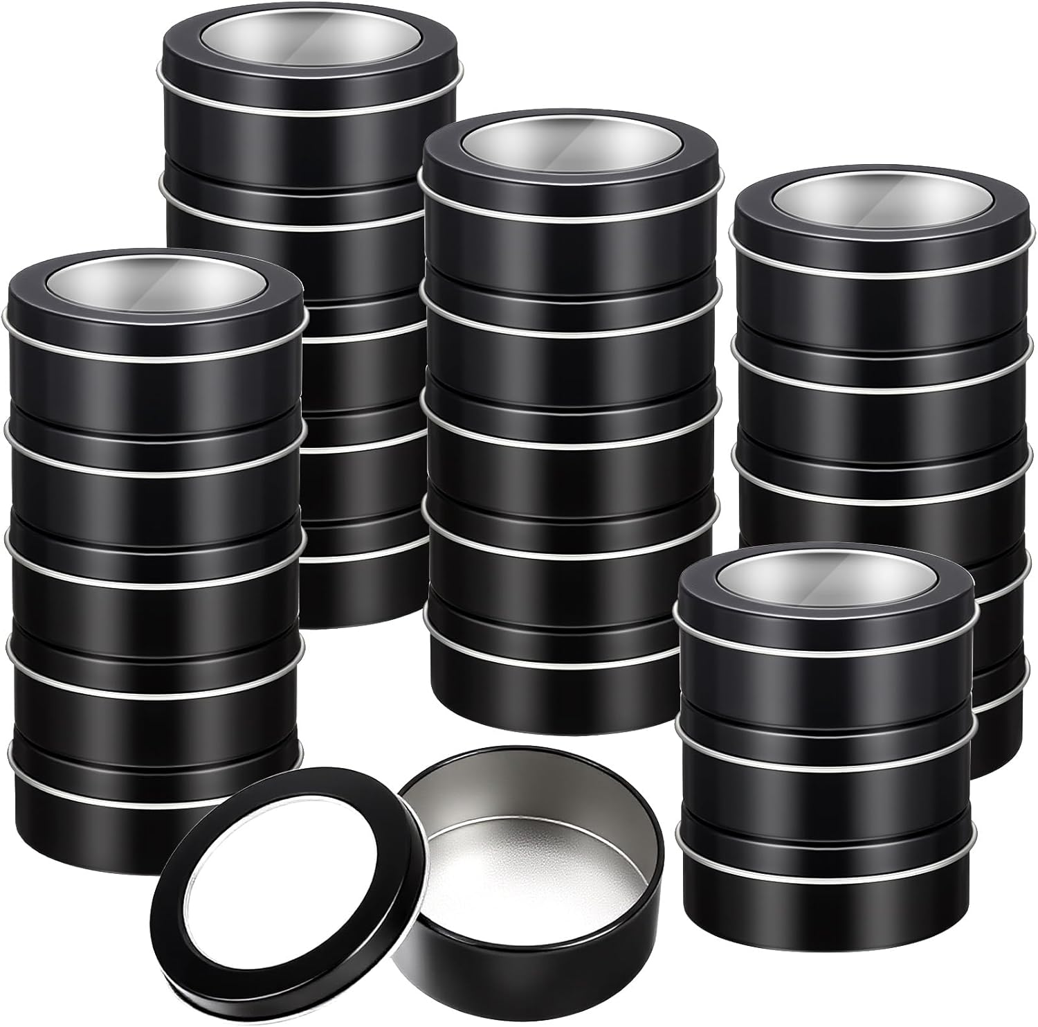 TecUnite 24-Pack 2 oz Metal Tin Containers with Clear Lids