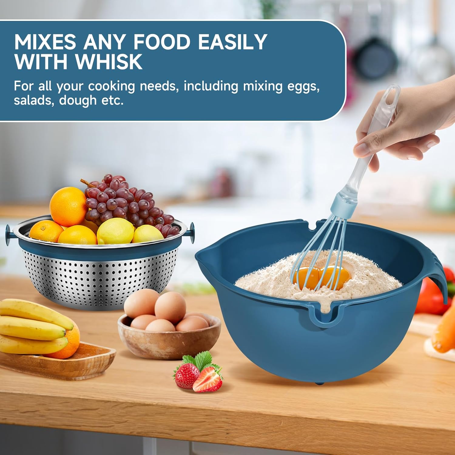4 in 1 Colander with Mixing Bowl Set - Blue