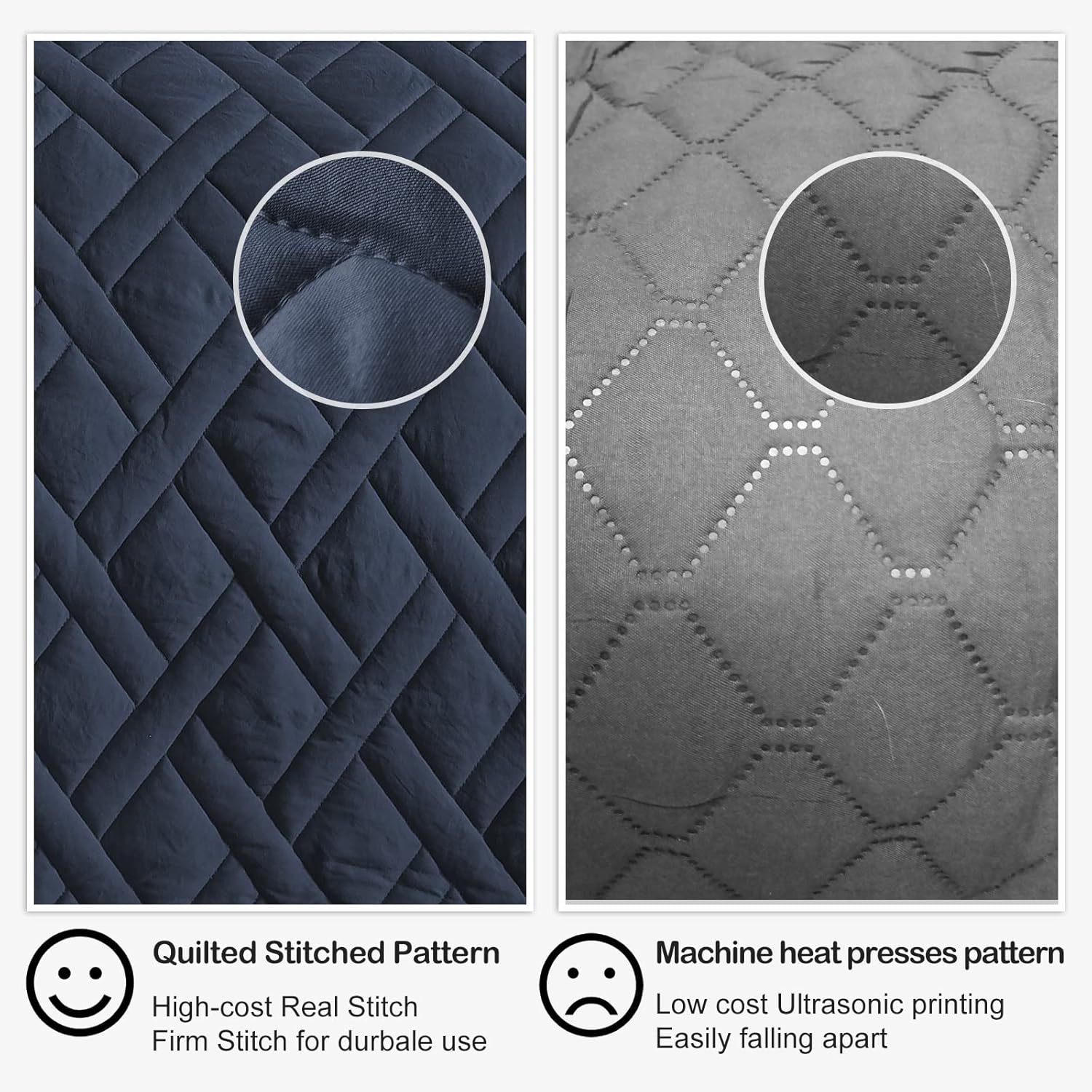 HORIMOTE HOME Queen Size Navy Blue Diamond Quilt Set