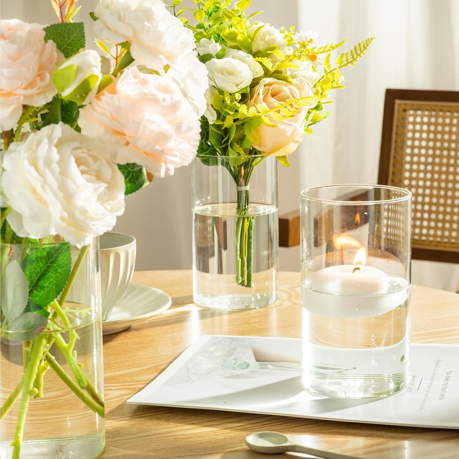 12pcs Clear Glass Cylinder Vases for Centerpieces