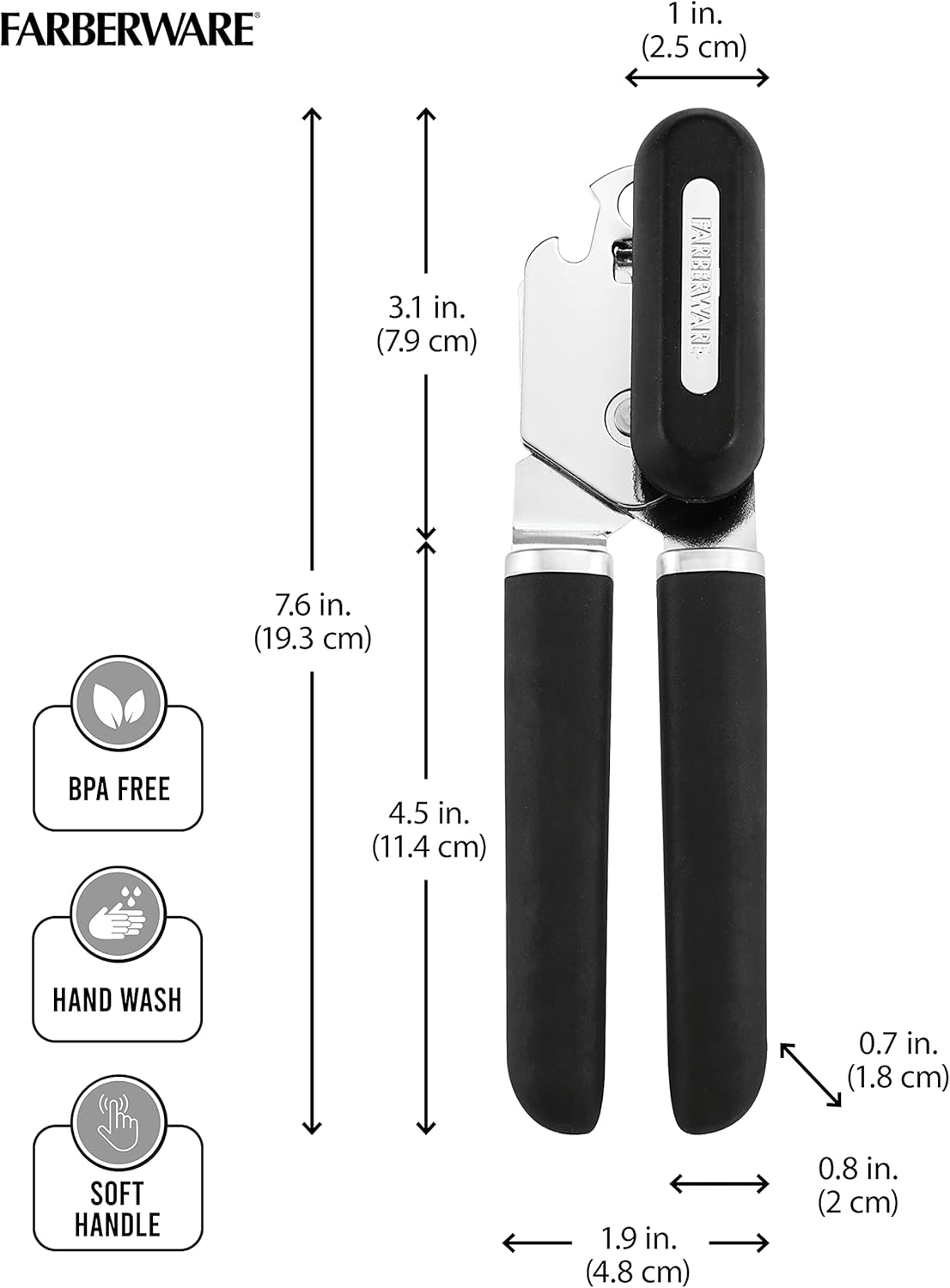 Farberware Pro Soft Knob Can Opener and Bottle Opener Black
