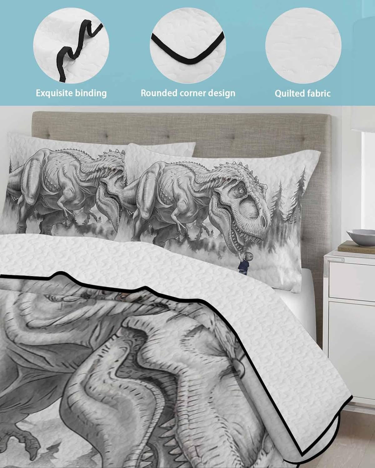Stongaro Dinosaur Boy Quilt Comforter Set 3 Piece Twin XL