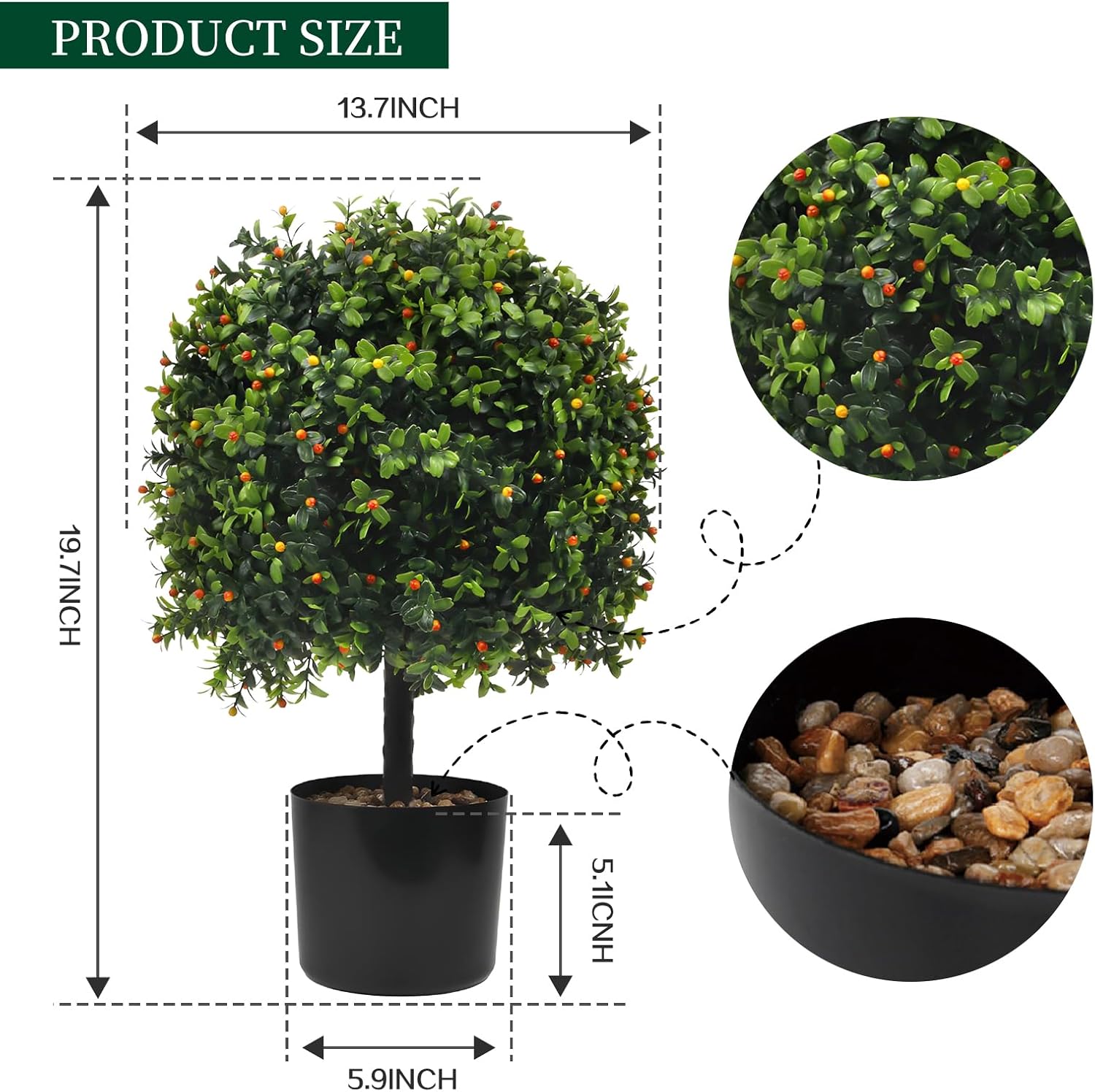 KUKKUME Artificial Boxwood Topiary with Reddish Fruit Set of 2