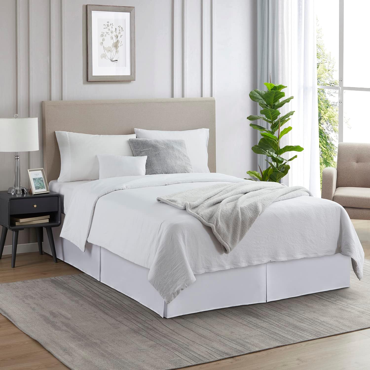 Nestl White Bed Skirt Queen Size 14 Inch Drop