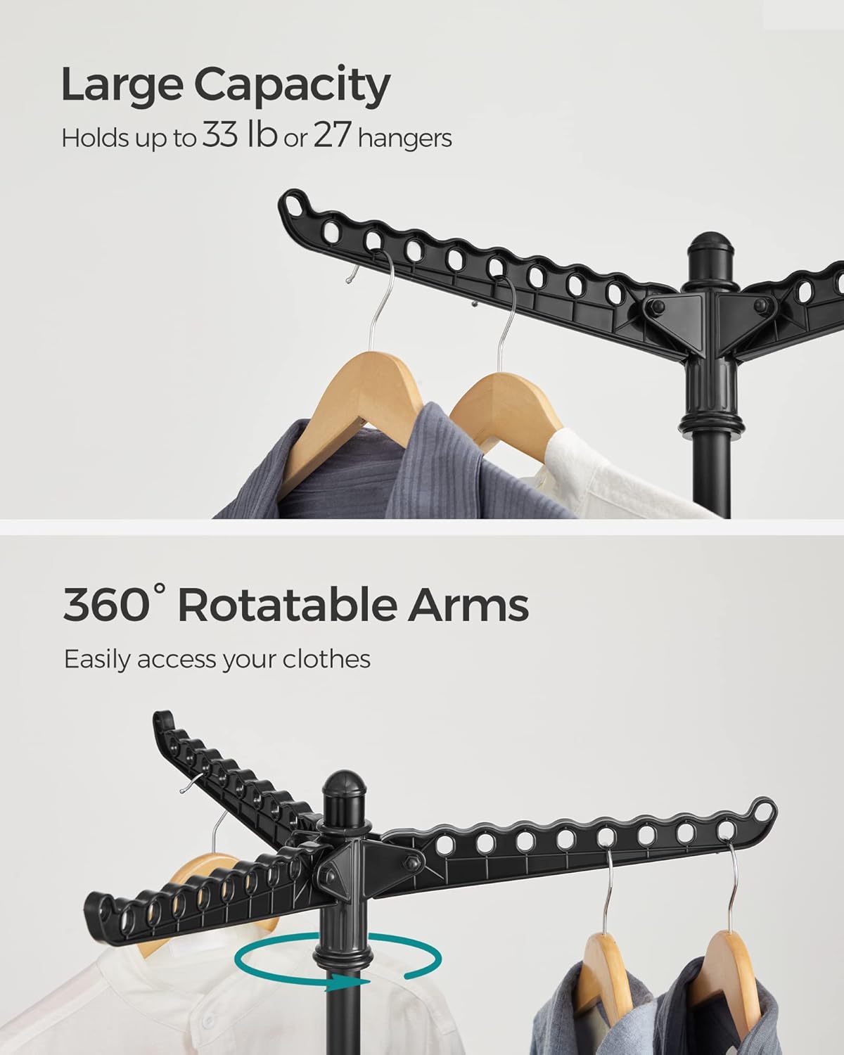SONGMICS 59 Inch Folding Laundry Drying Rack with 3 Rotatable Arms