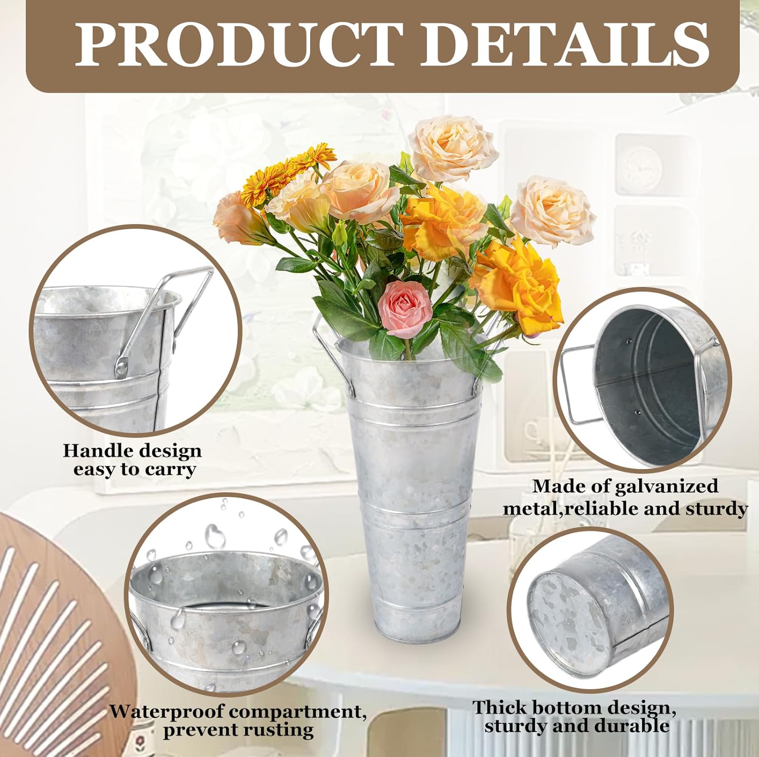 8pcs 10 Inch Silver Galvanized Flower Bucket Set