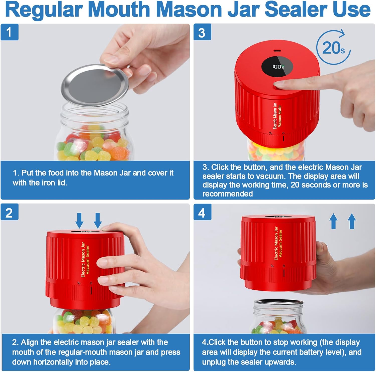 Electric Mason Jar Vacuum Sealer Kit Red