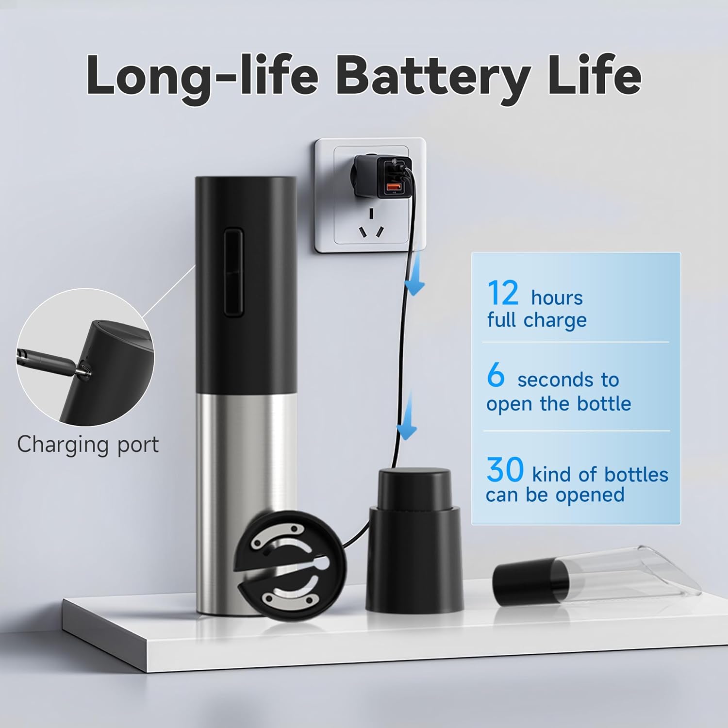 Electric Wine Opener with Air Pump and Foil Cutter 4PCS Set