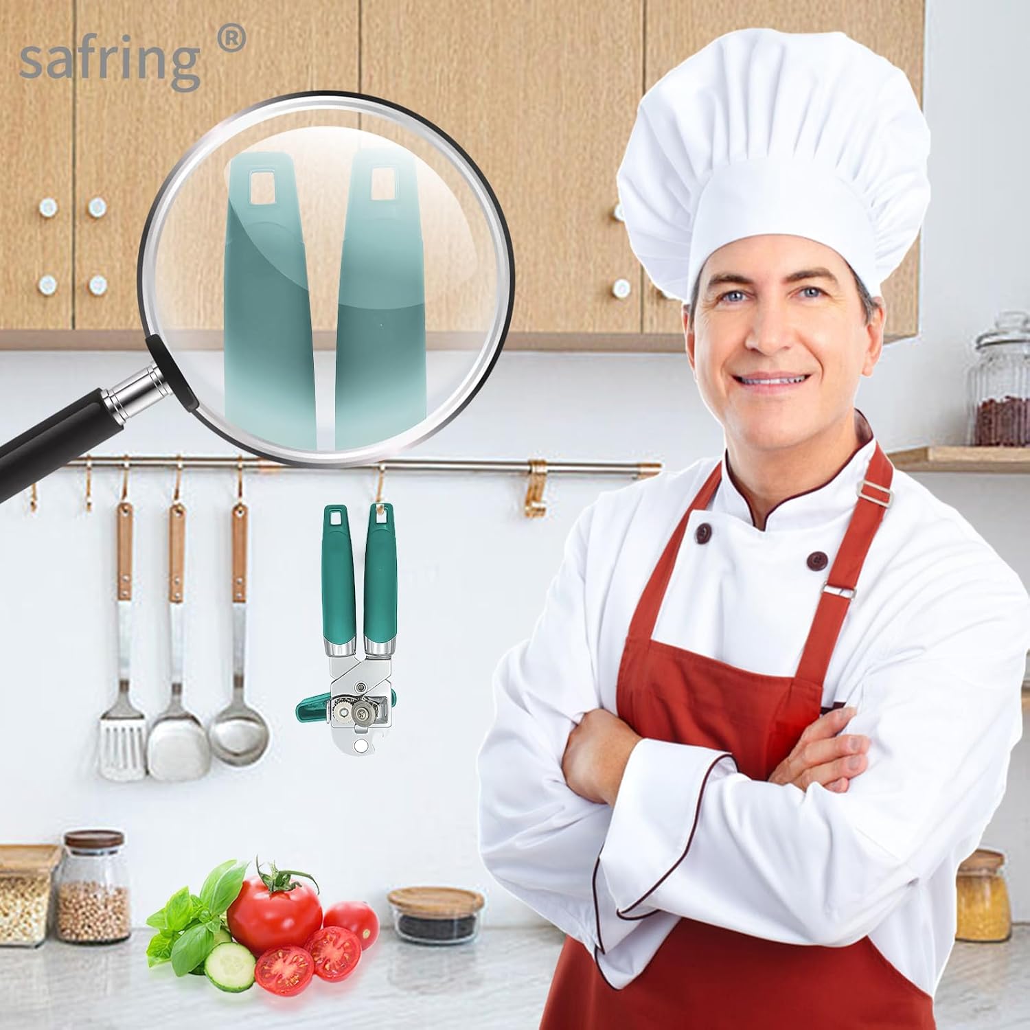 Safring Manual Can Opener with Bottle Opener Heavy Duty Stainless Steel