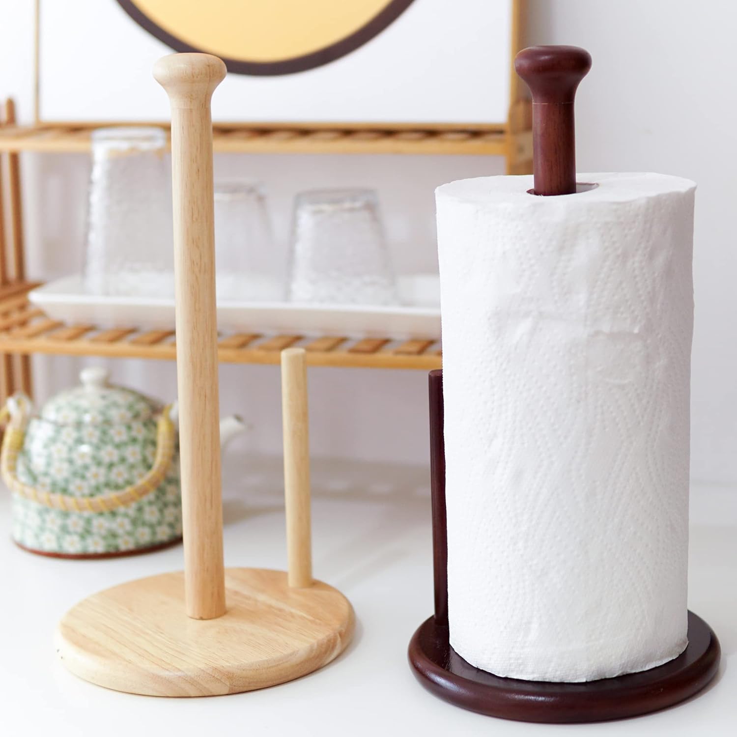 E-ROOM TREND Paper Towel Holder Large Base 7 Inch Wooden Natural
