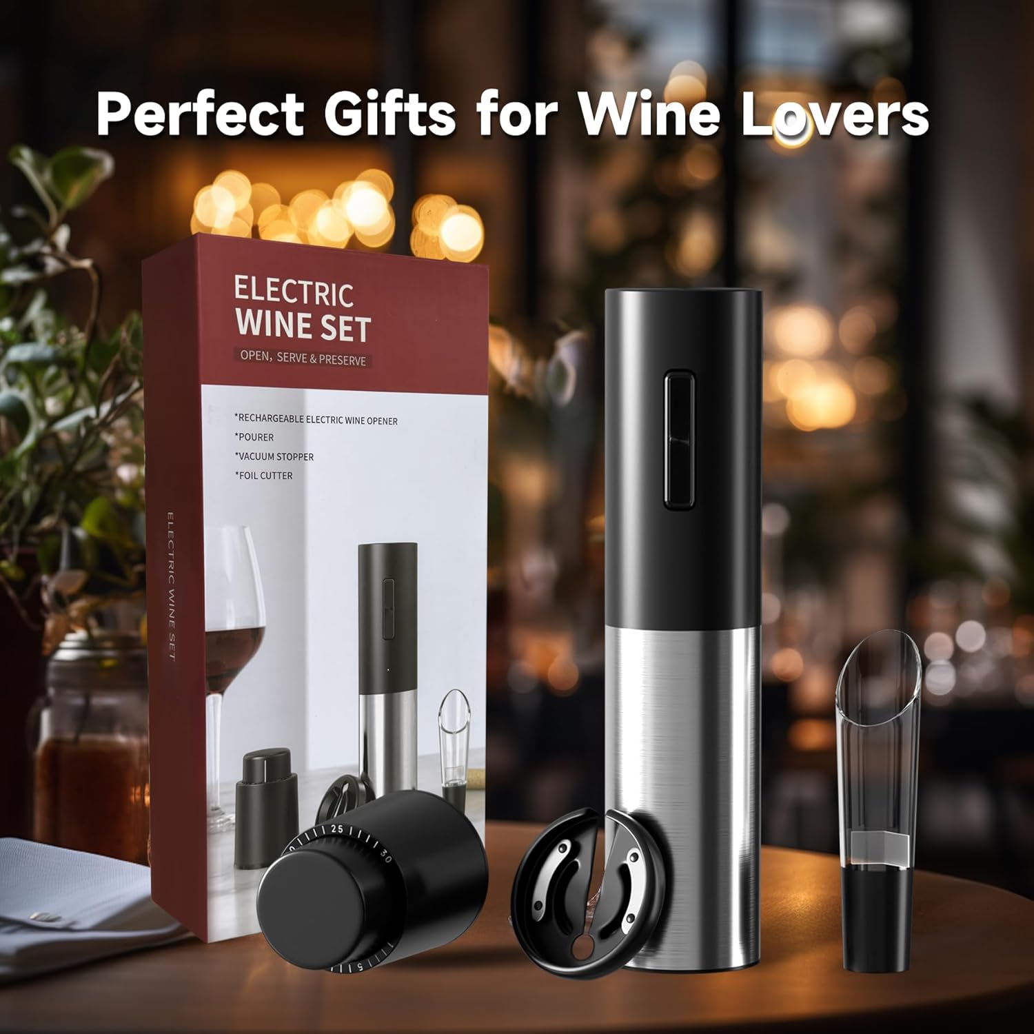 Electric Wine Opener with Air Pump and Foil Cutter 4PCS Set