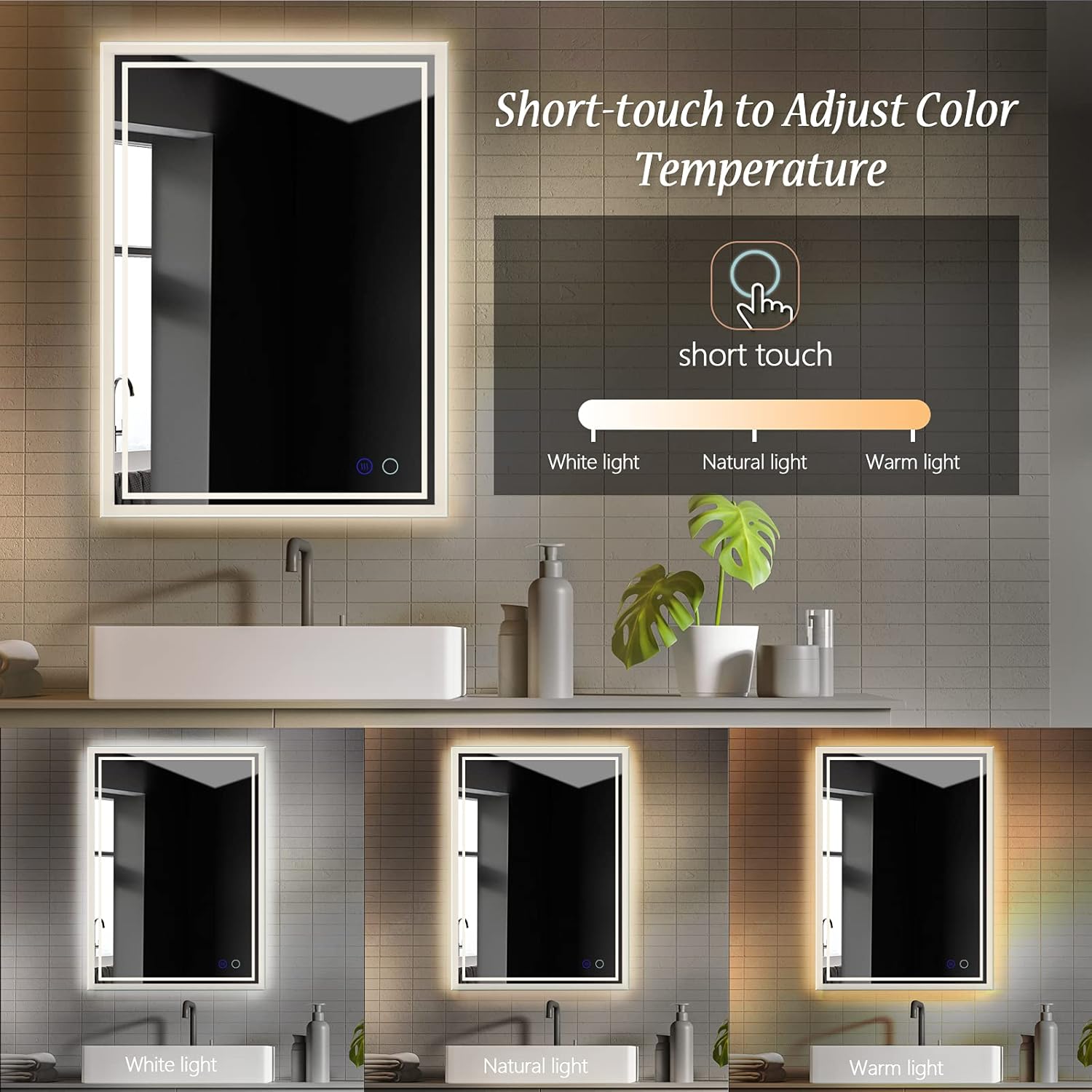 24x32 LED Bathroom Mirror with Anti-Fog and Touch Control