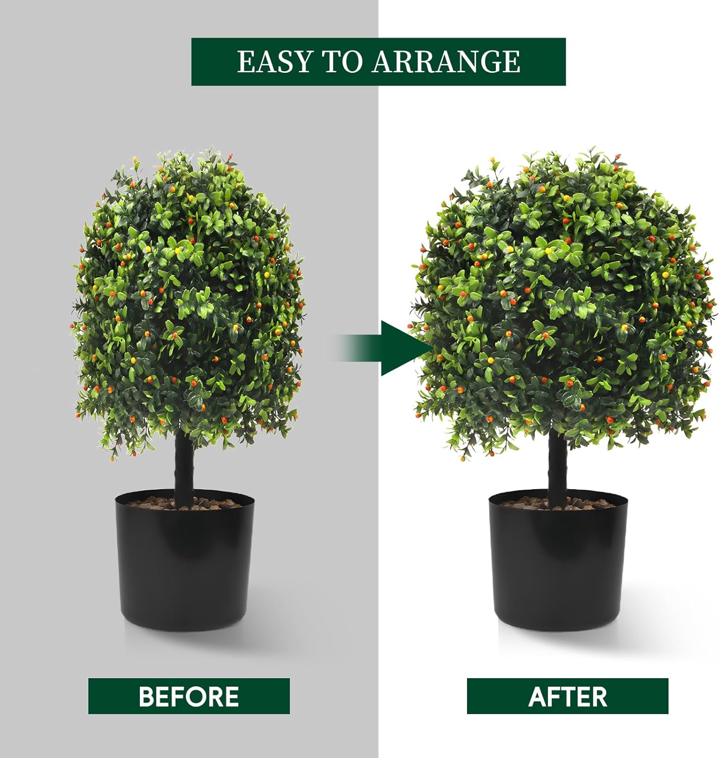 KUKKUME Artificial Boxwood Topiary with Reddish Fruit Set of 2