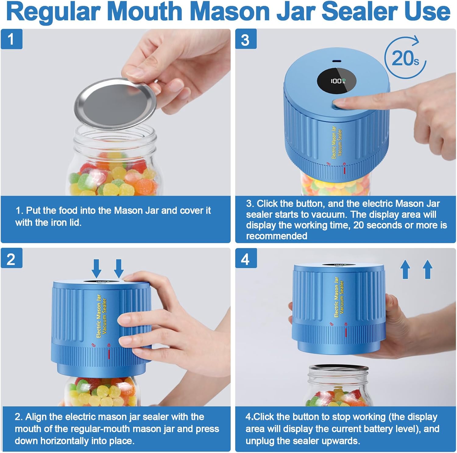 Electric Mason Jar Vacuum Sealer Kit - Blue