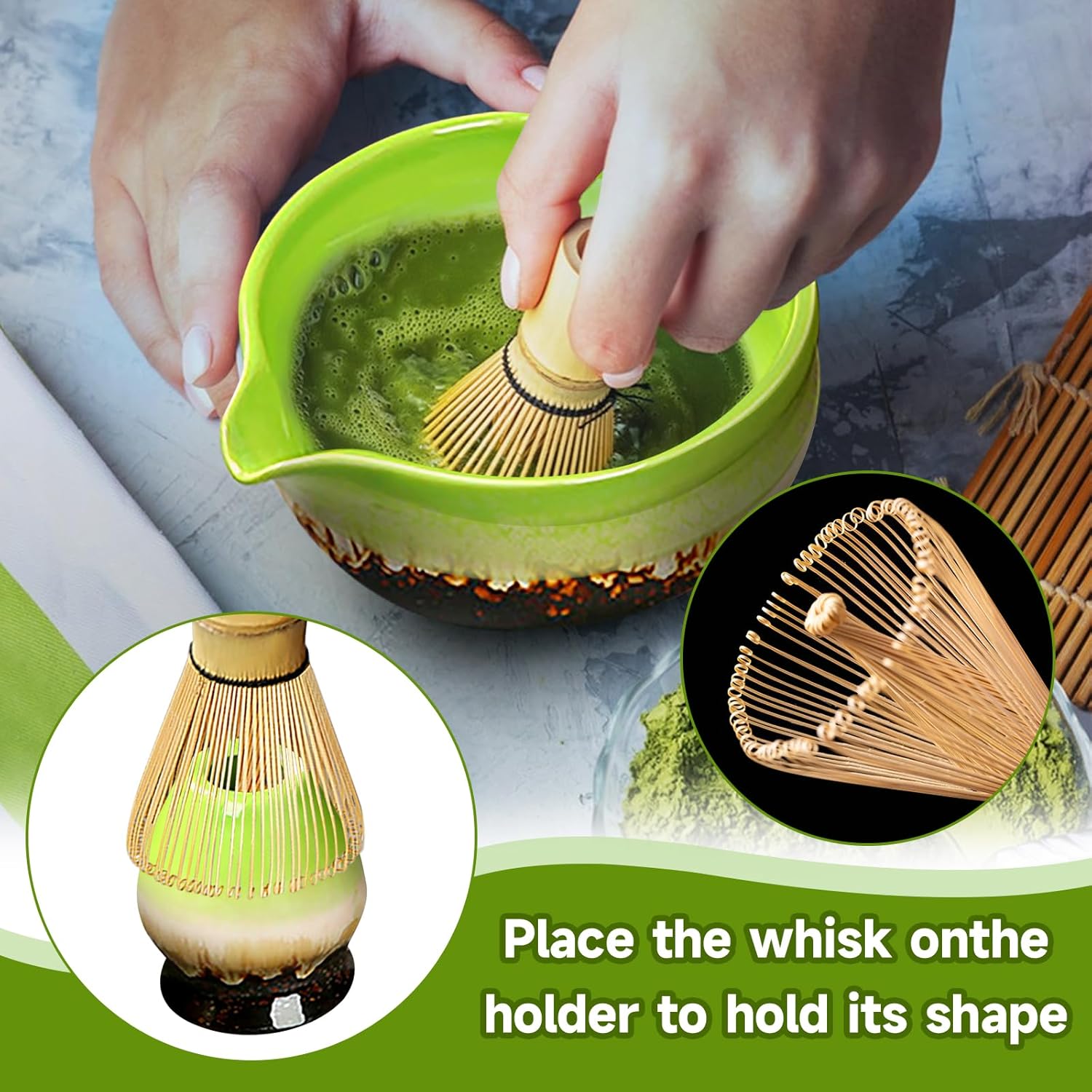 Japanese Matcha Set - Ceremony Tools with Bamboo Whisk Scoop Sifter Bowl Holder