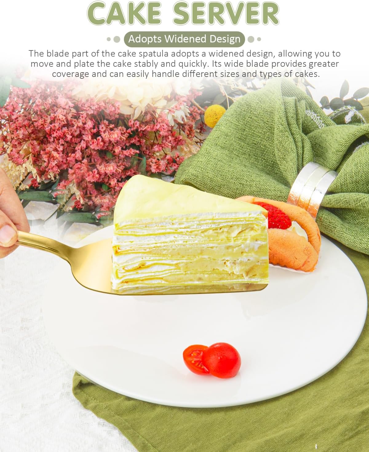 FTAKRY 13-Inch Cake Cutting Set with Gold Finish