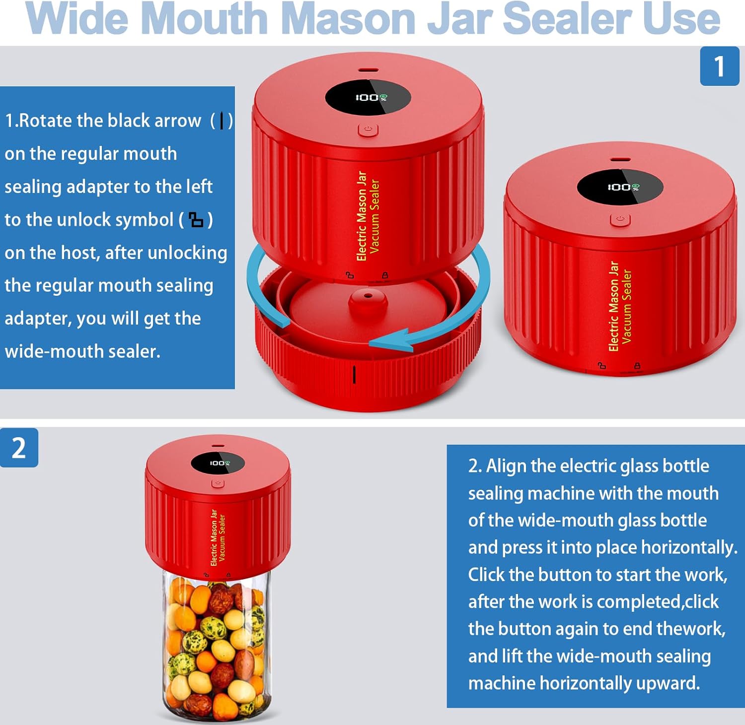 Electric Mason Jar Vacuum Sealer Kit Red