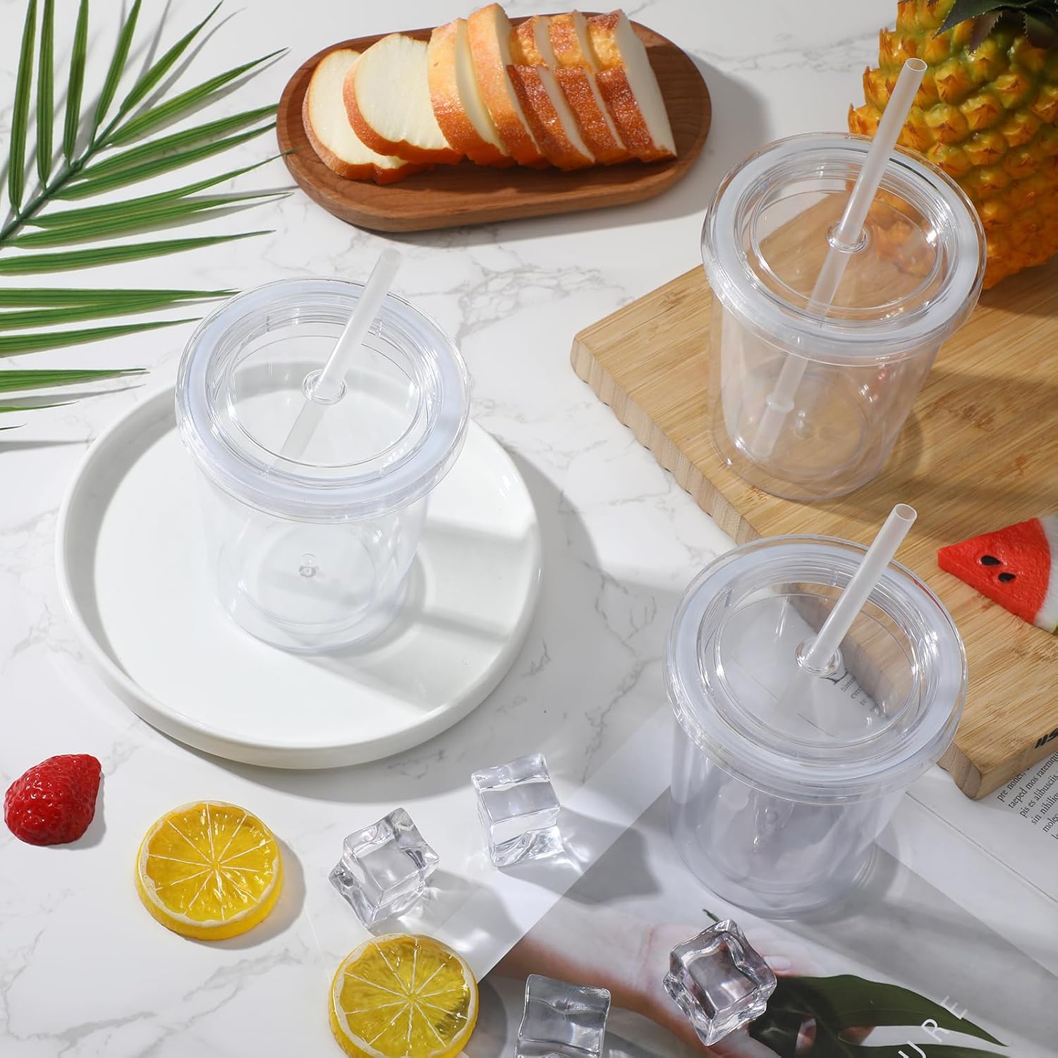 15 Pcs Clear Tumblers with Lid and Straw for Kids