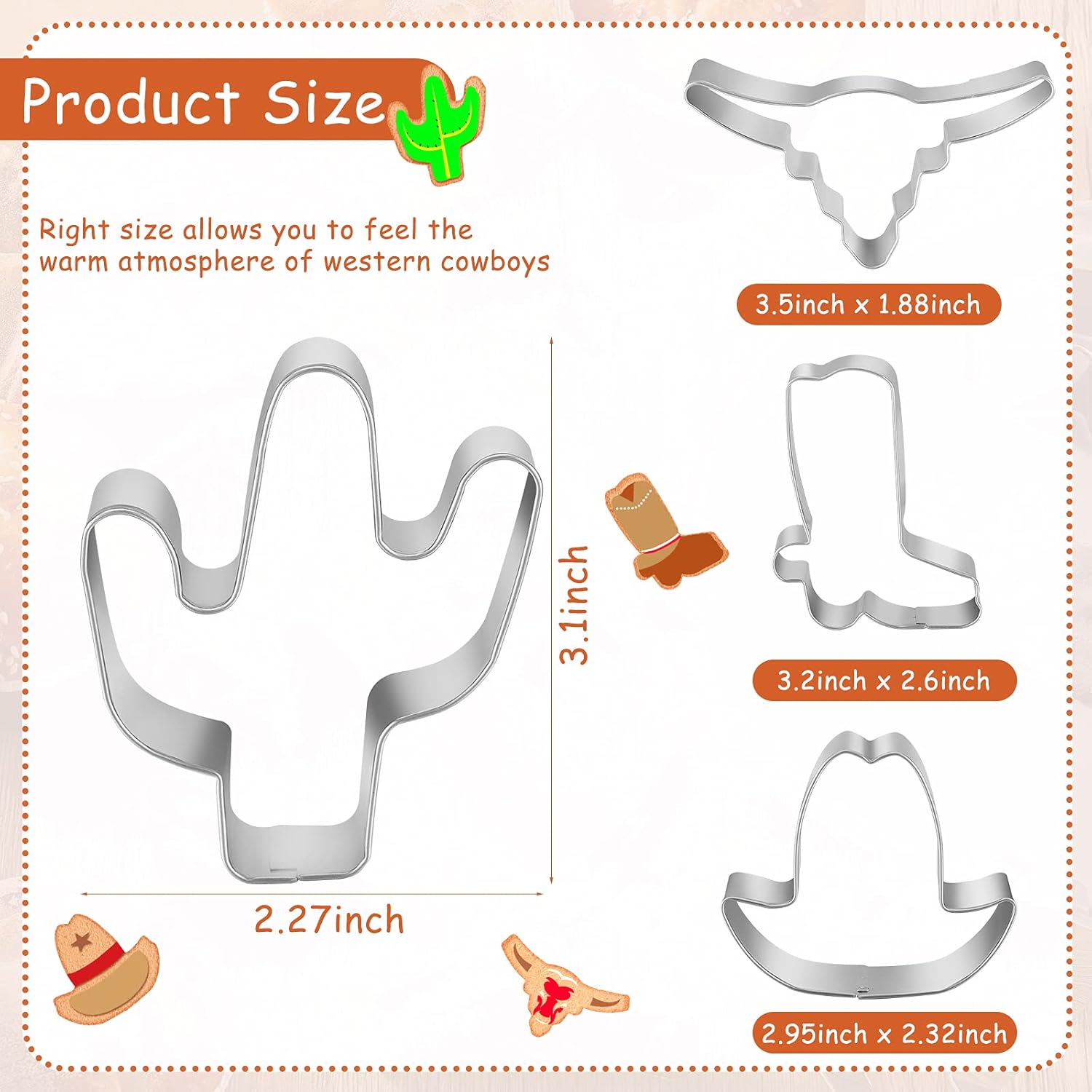 Patelai 9 Piece Cowboy Cookie Cutter Set Stainless Steel