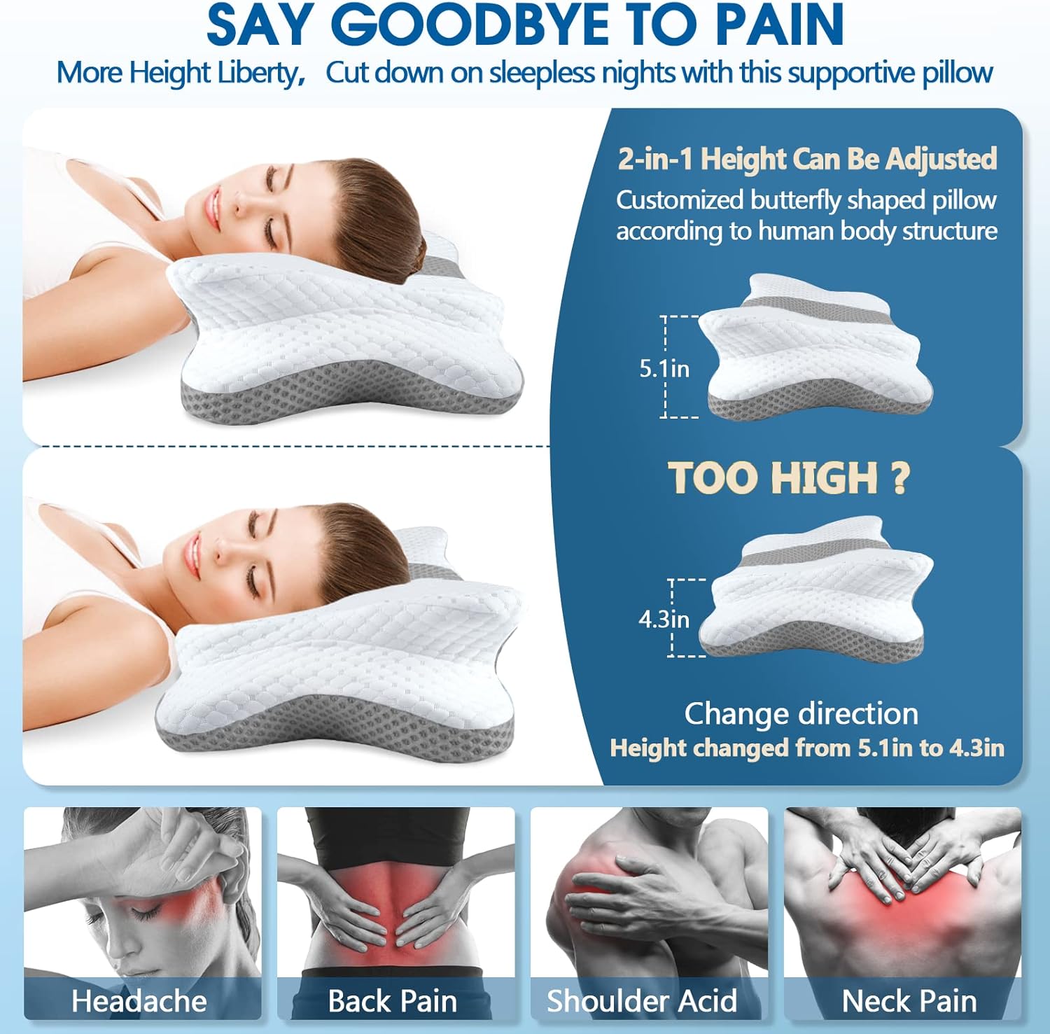 CHxxy Memory Foam Neck Pillow for Pain Relief