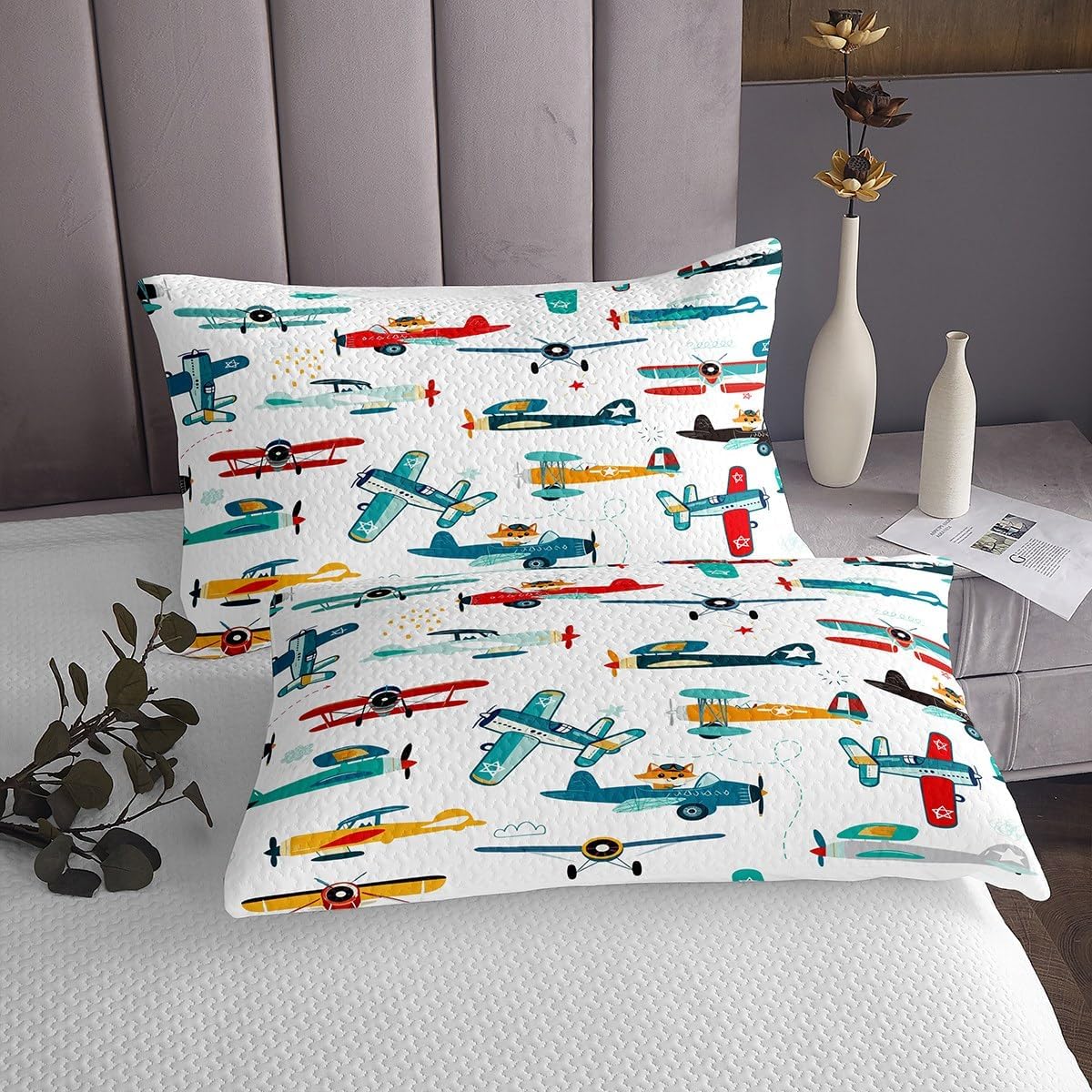 Feelyou Cartoon Aircraft Coverlet Set for Kids