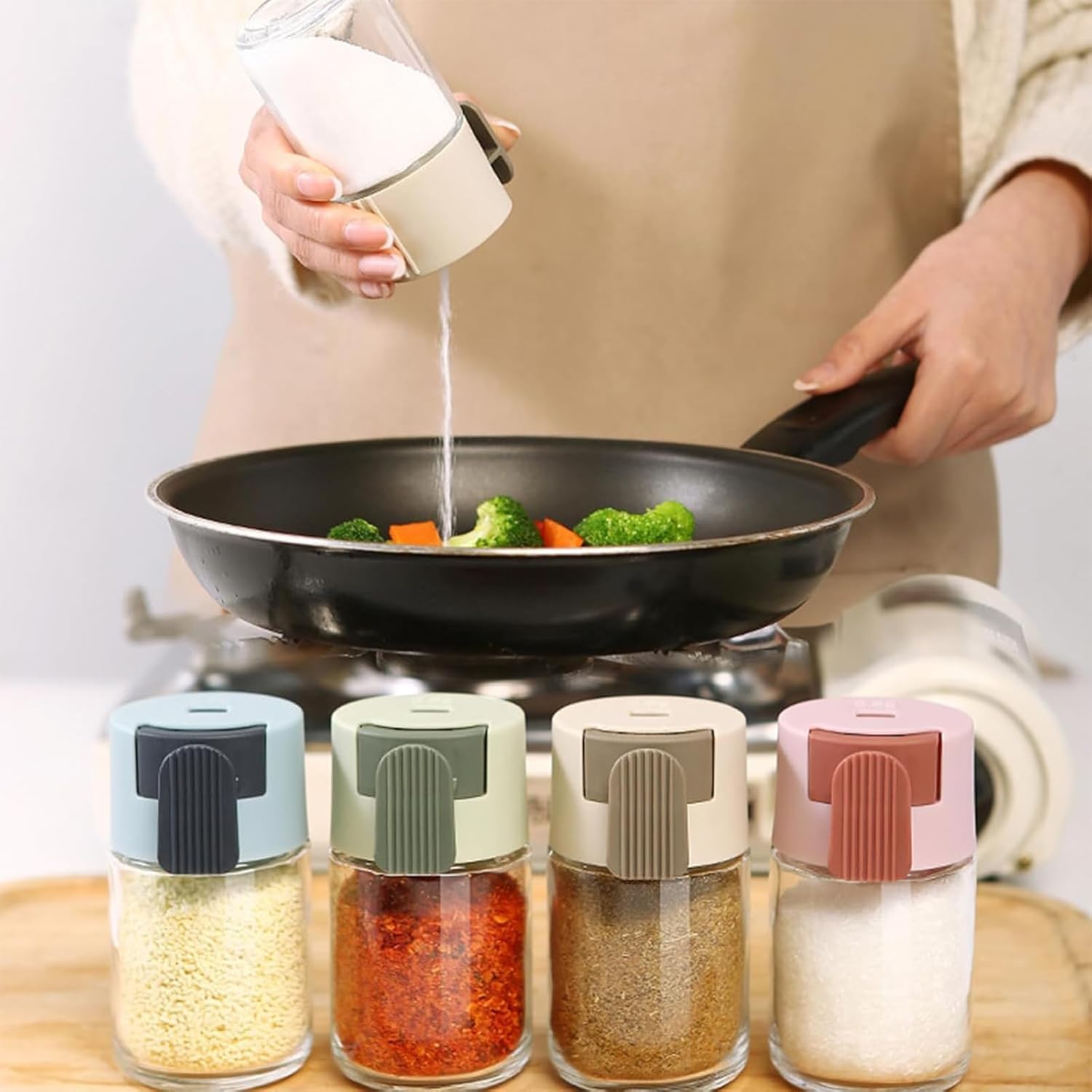 Set of 4 Mini Salt Shakers with Press Mechanism