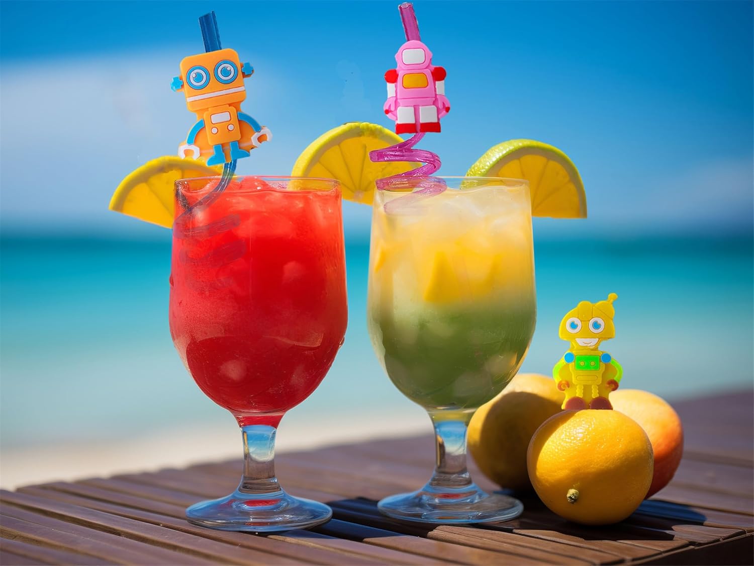 24-Pack Robot-Themed Reusable Plastic Straws for Birthday Party Favors