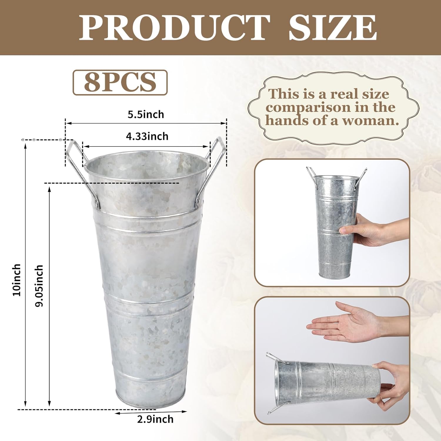 8pcs 10 Inch Silver Galvanized Flower Bucket Set