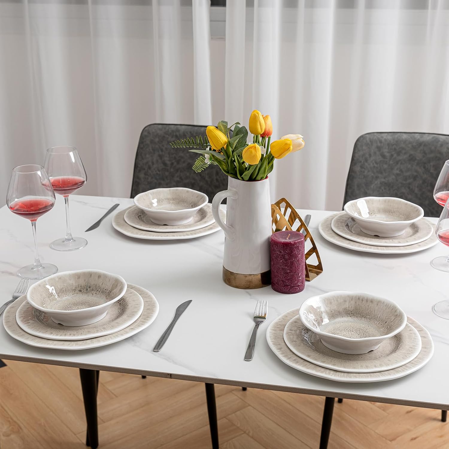 ZAROCRUS 12 Piece Melamine Dinnerware Set for 4