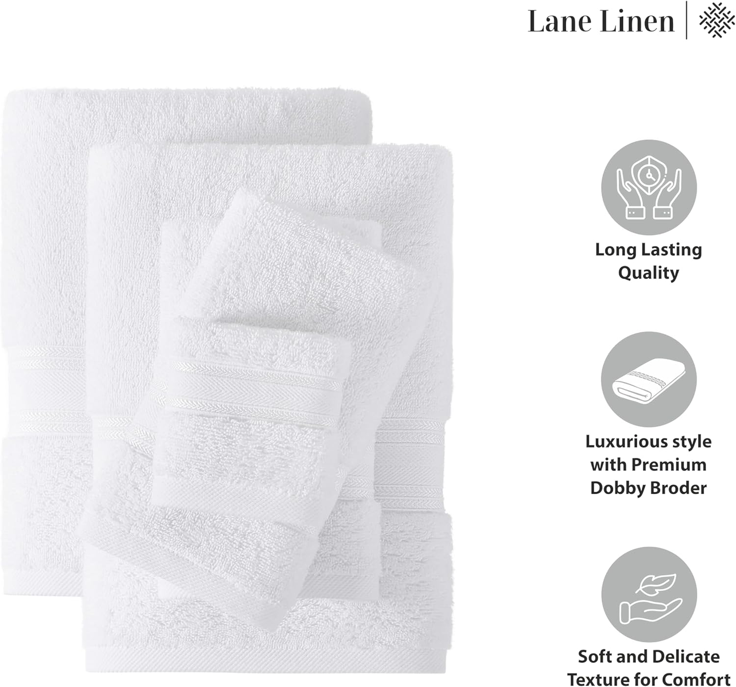 Lane Linen Luxury Bath Towel Set 3 Piece White