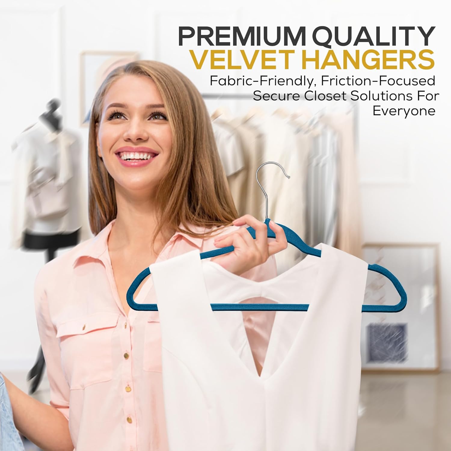 TechZoo Premium Velvet Hangers 50 Pack Blue