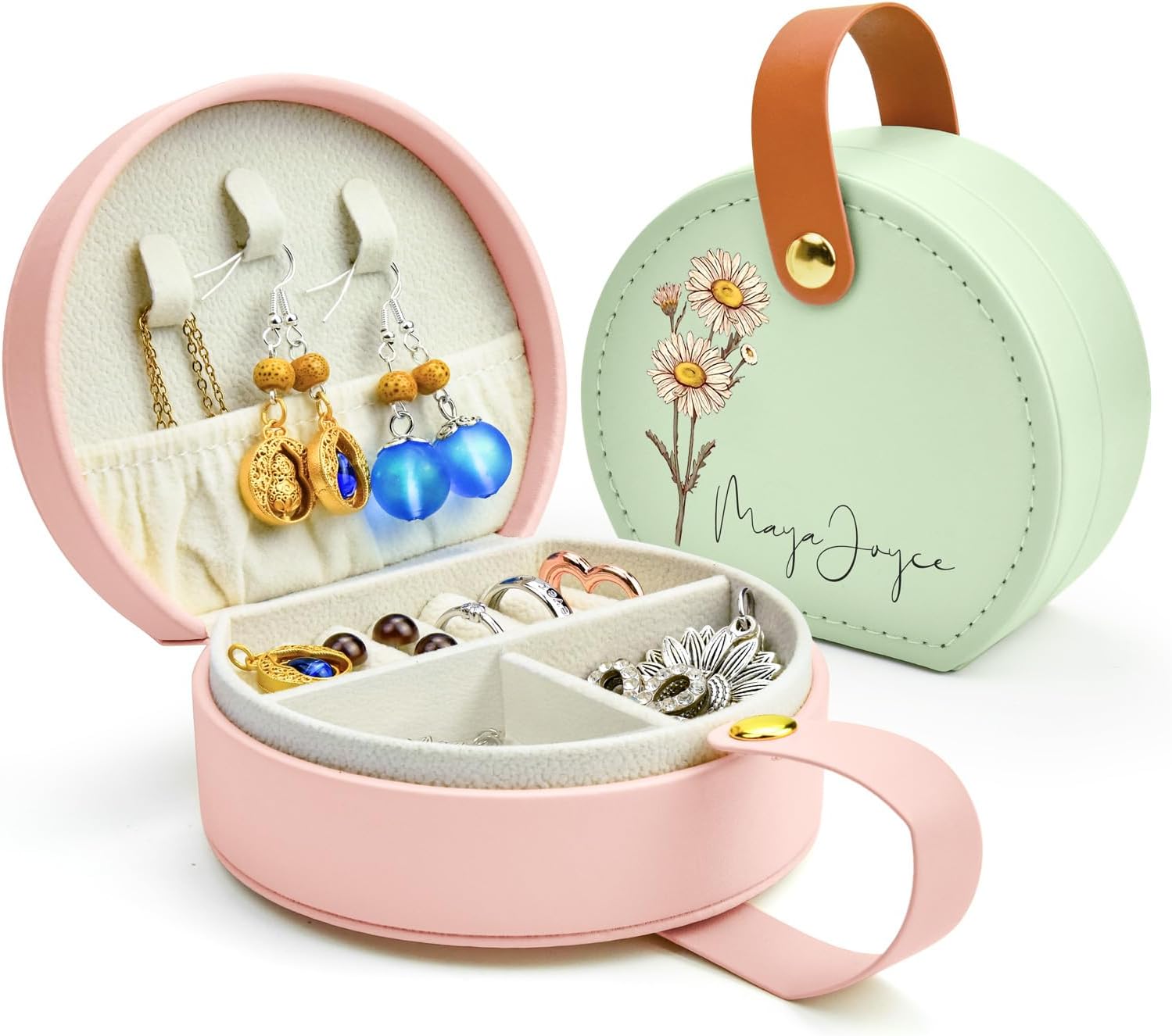 Personalized Leather Jewelry Box with Name and Birth Flower for Women