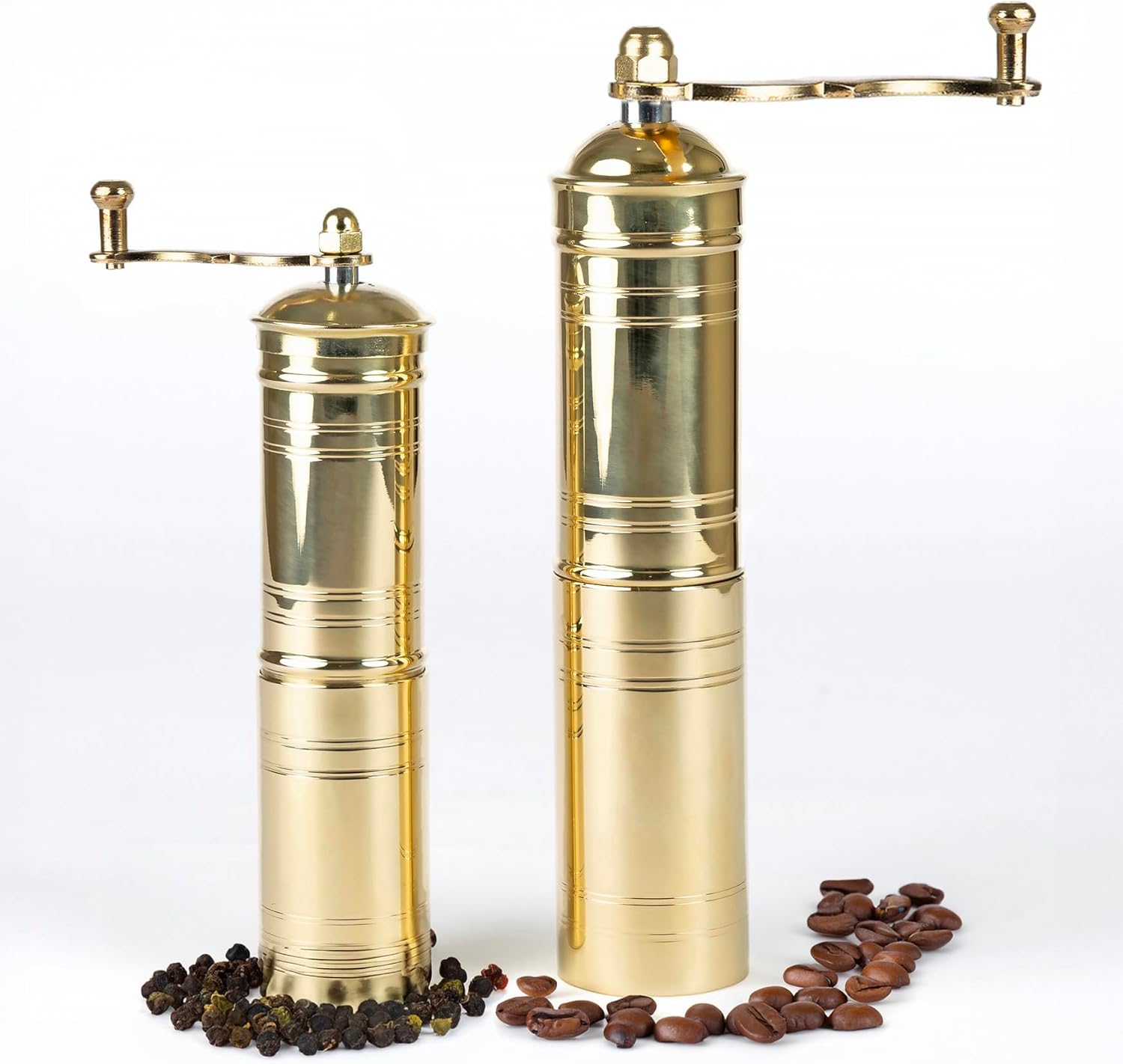 Set of Two Brass Manual Coffee Grinders with Handle