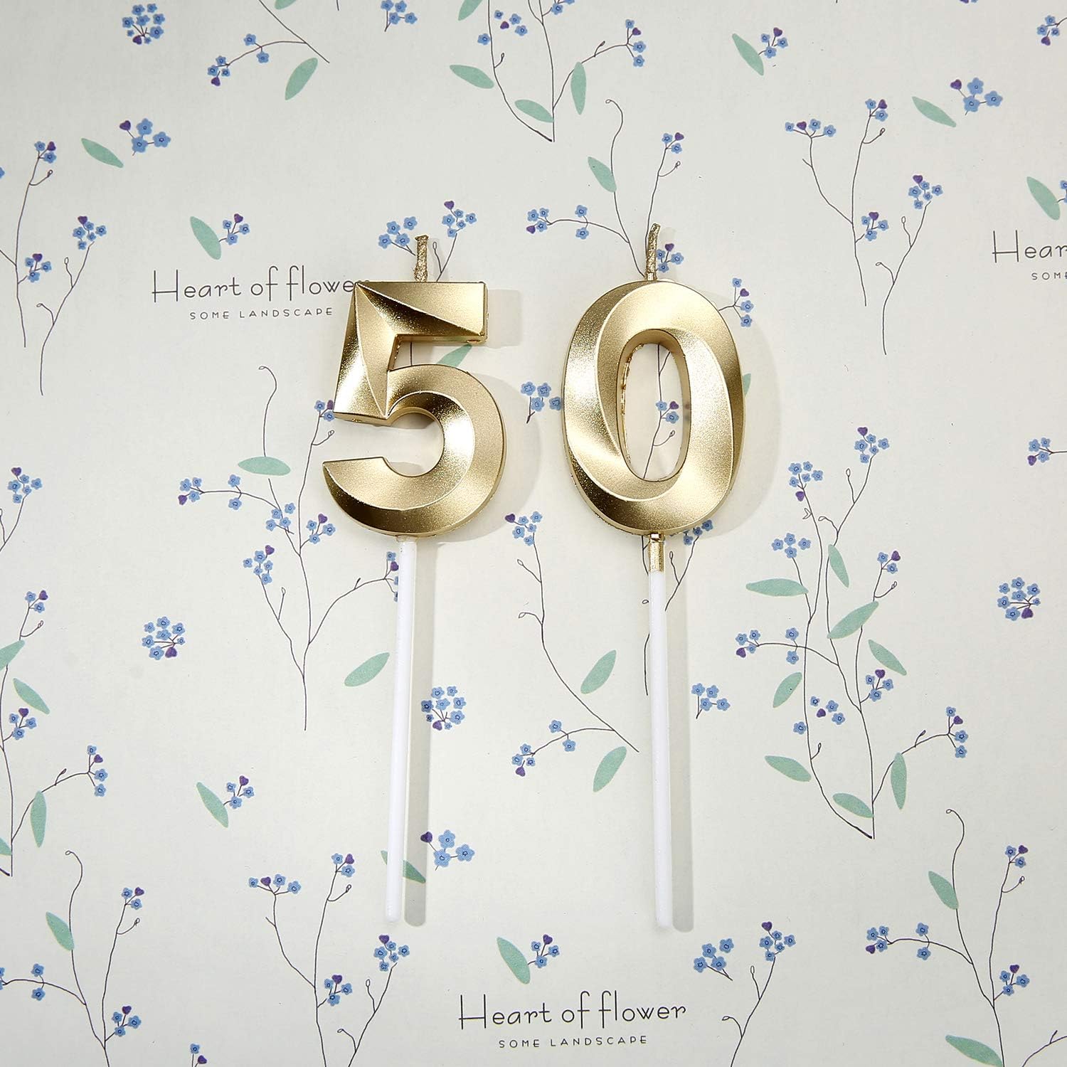 50th Birthday Gold Candles Cake Topper Decorations