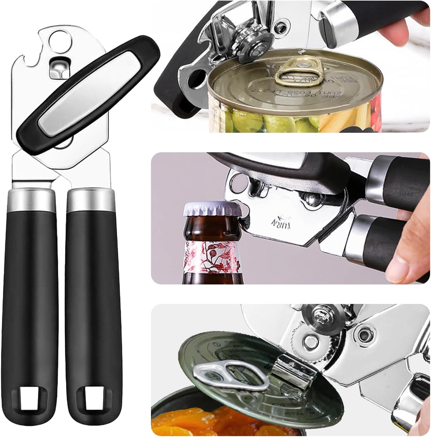 2Pcs Can Opener with Magnet Stainless Steel Ergonomic Handles