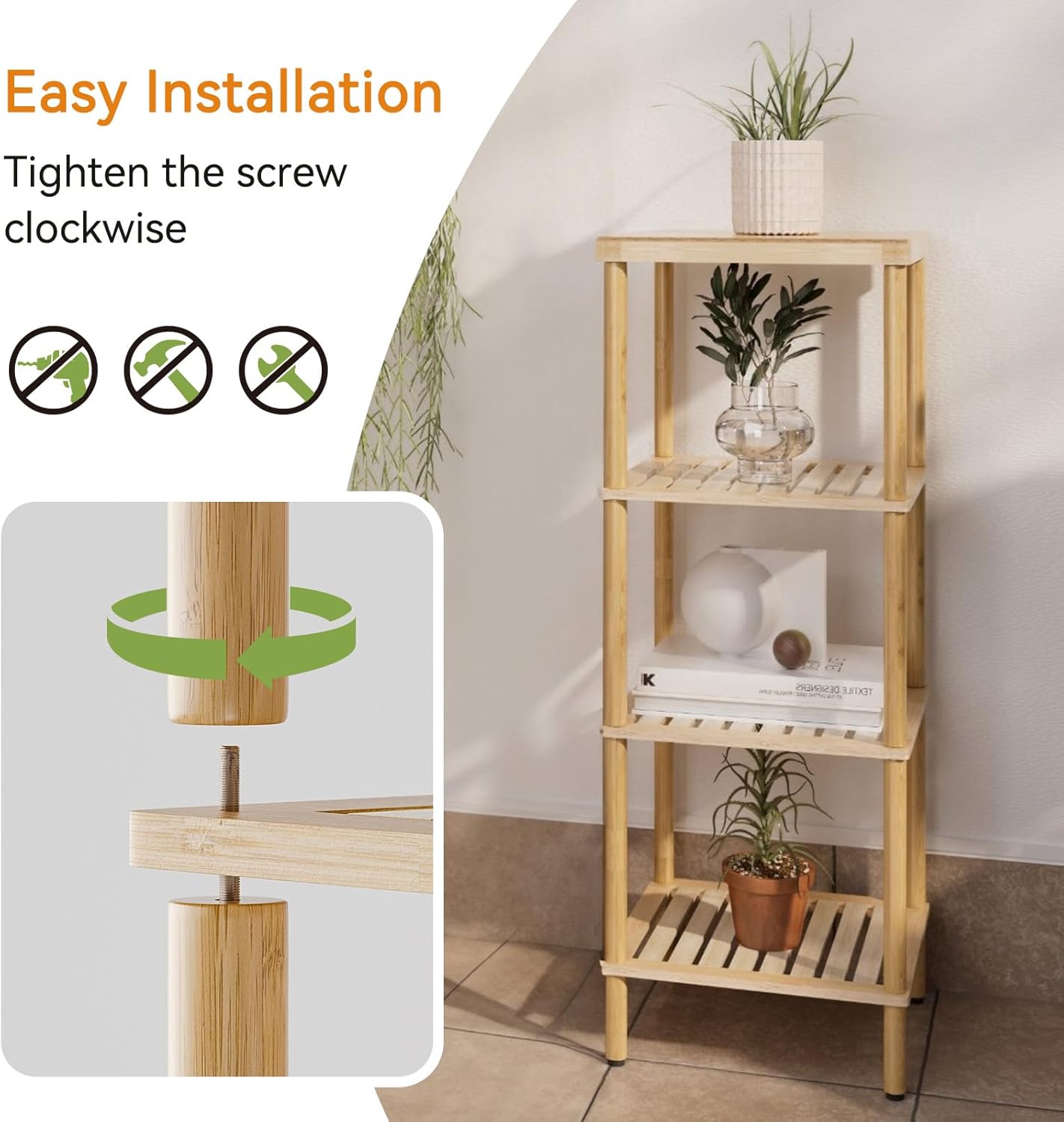 AmazerBath Bamboo 4-Tier Shelf Space Saver for Bathroom Kitchen Living Room