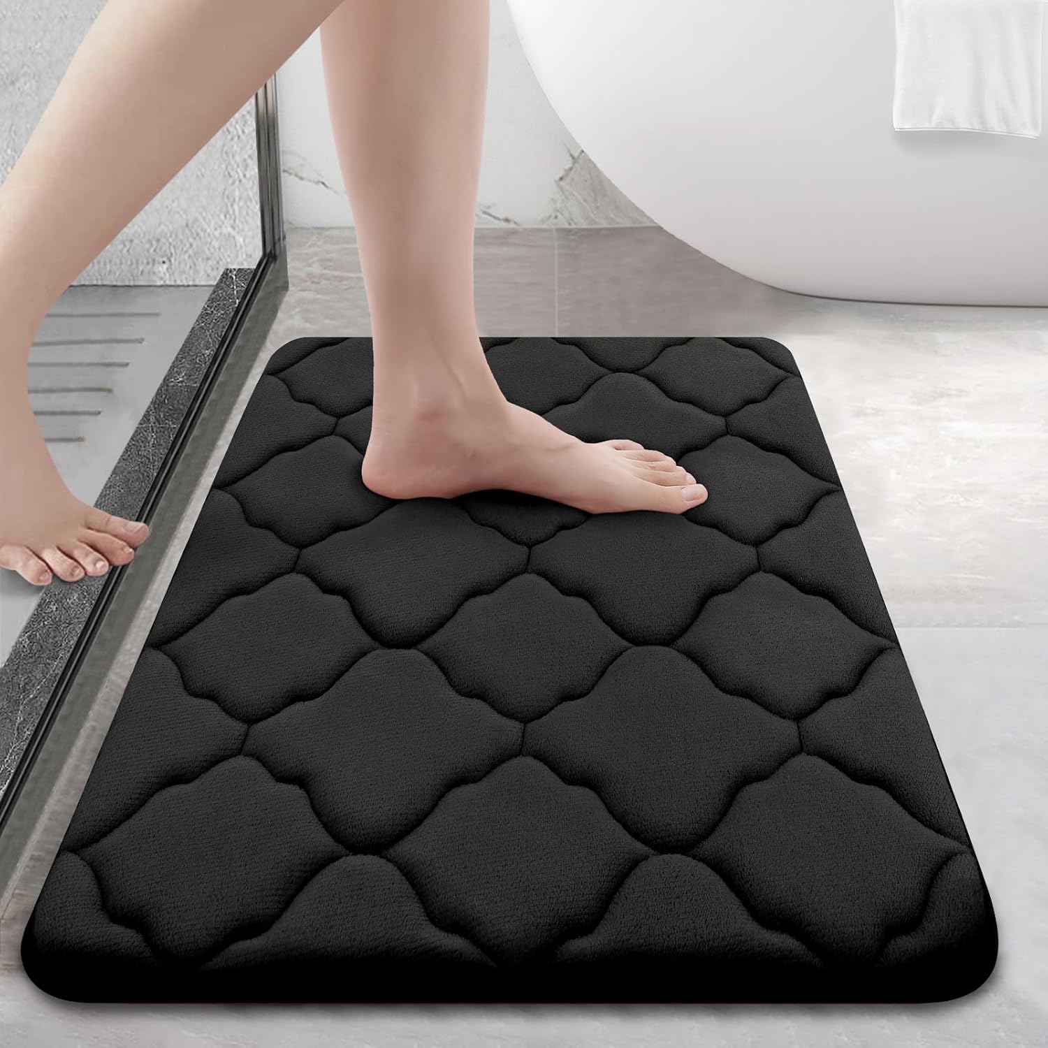 OLANLY Memory Foam Bath Mat Rug 24x16 Black