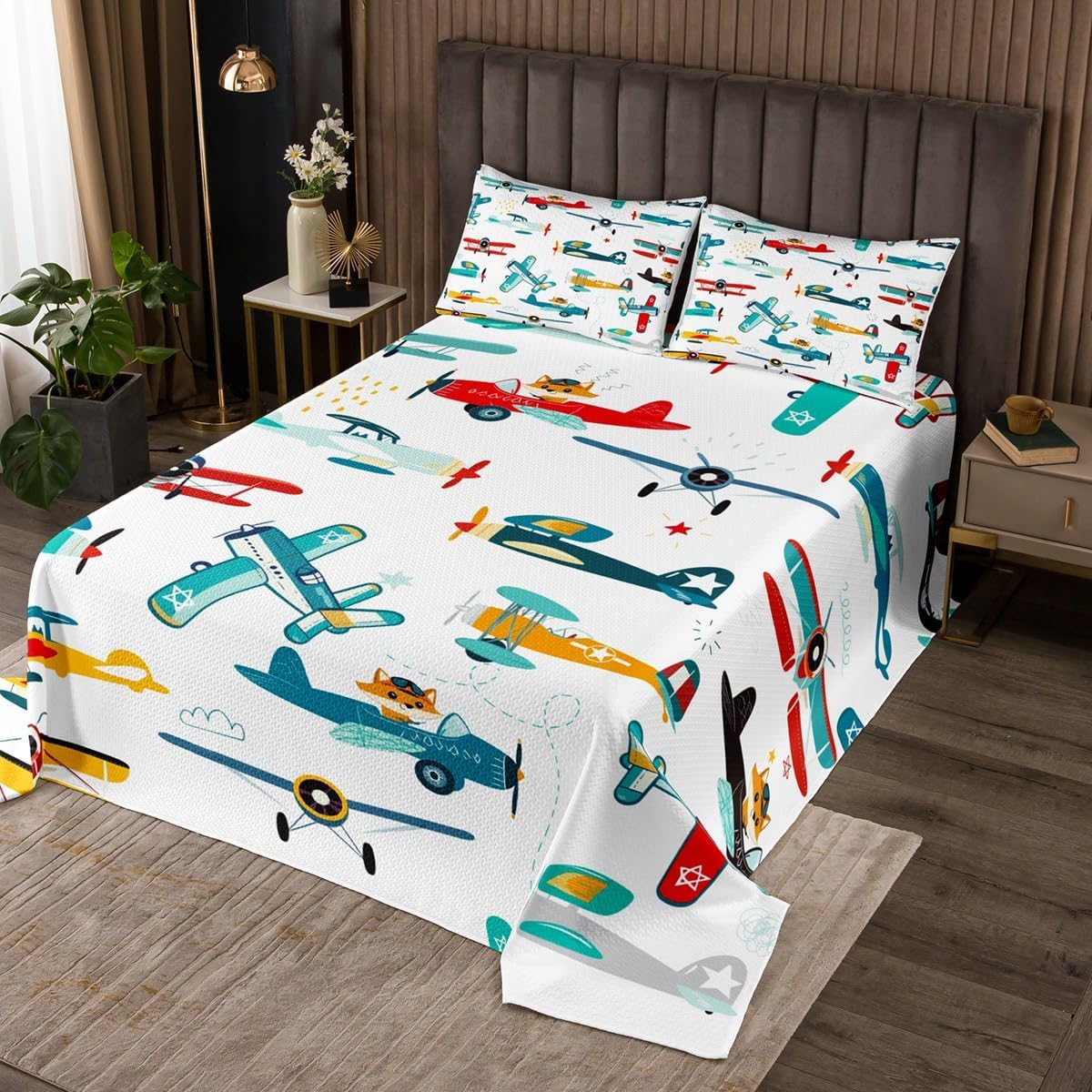 Feelyou Cartoon Aircraft Coverlet Set for Kids