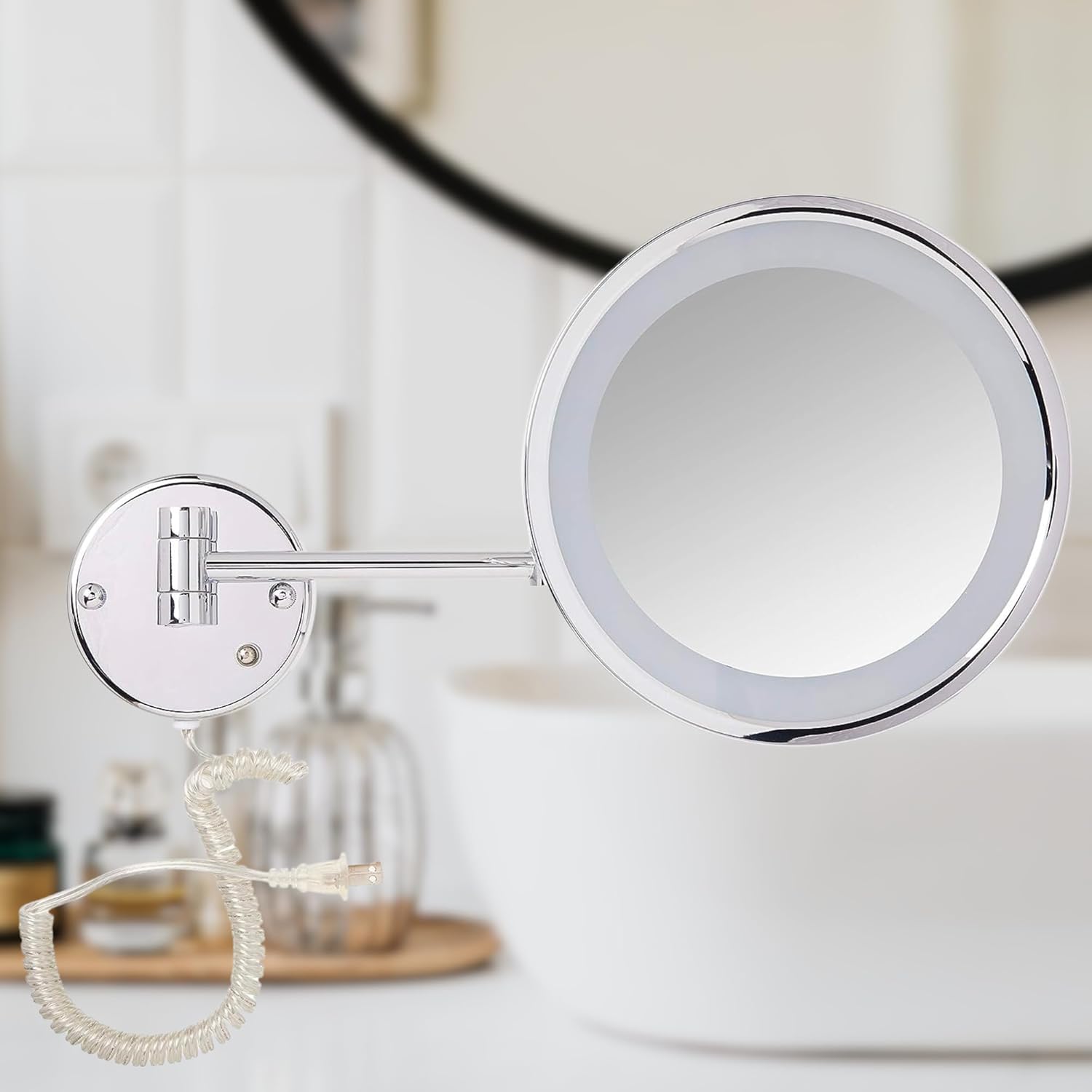 JERDON 5X Magnification Wall-Mount Makeup Mirror