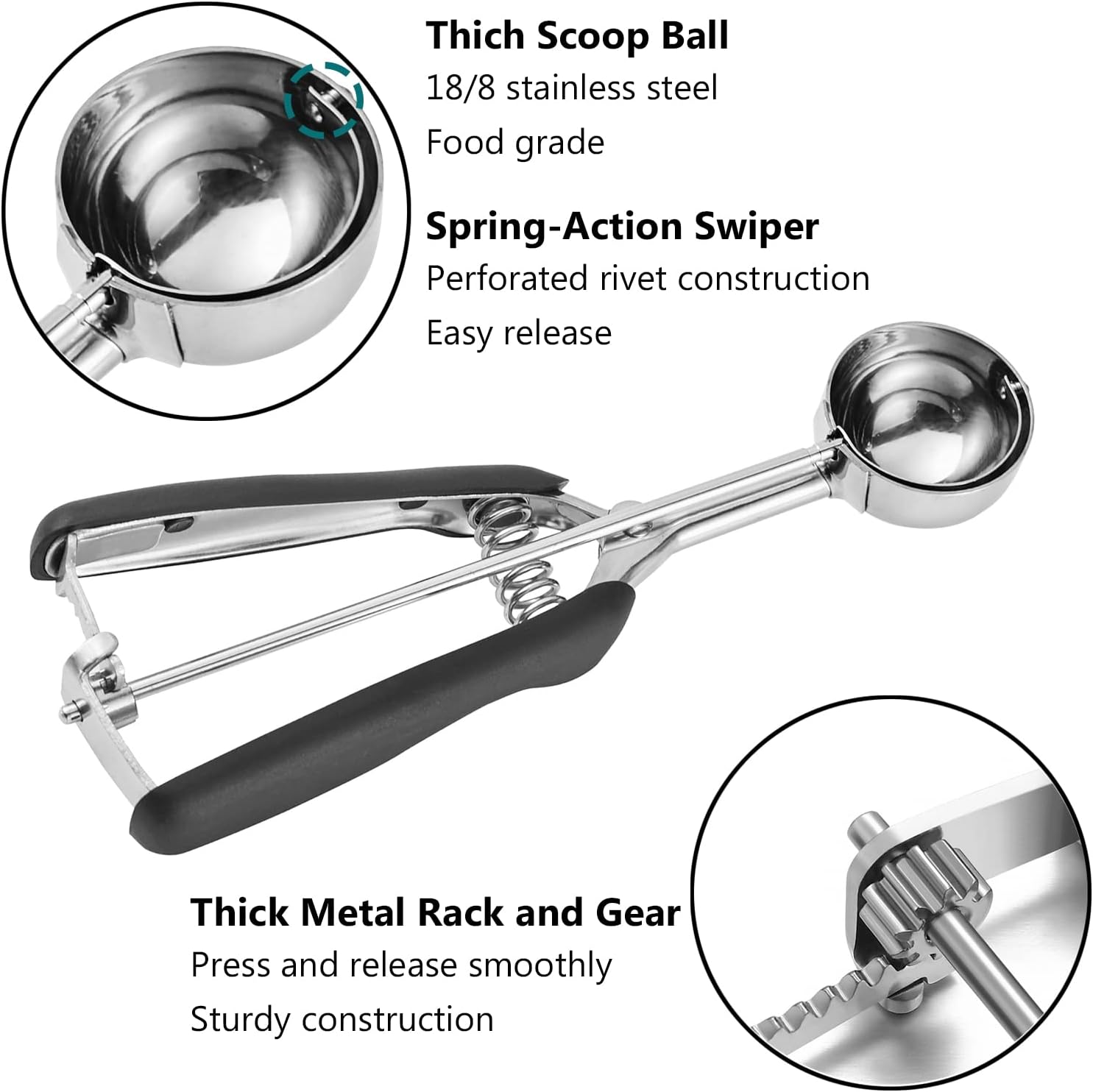 Cookie Scoop Set of 3 with Black Handles