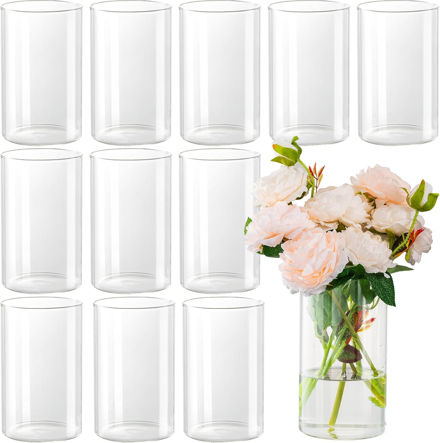 12pcs Clear Glass Cylinder Vases for Centerpieces