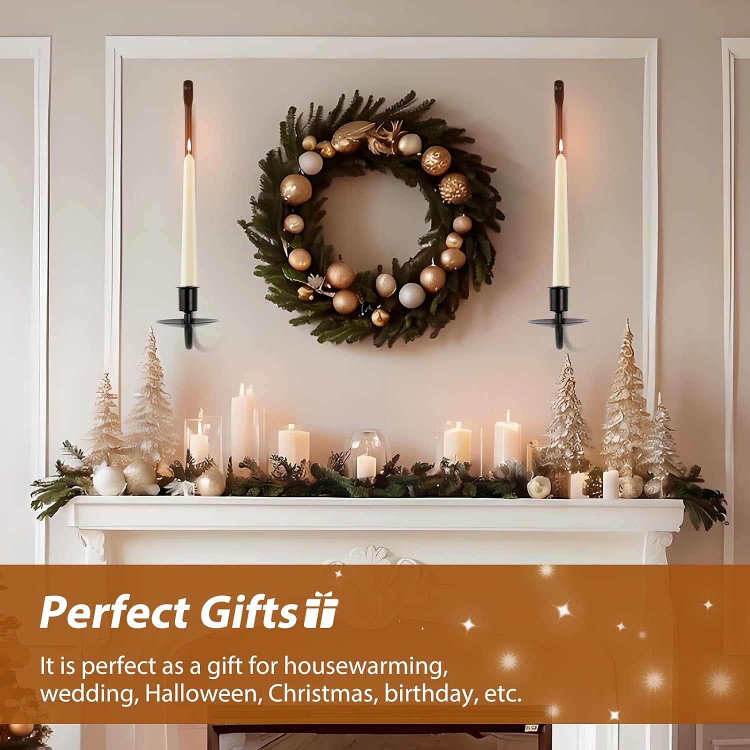 Candle Sconces Set of 2 Taper Pillar Wall Candle Holders Black