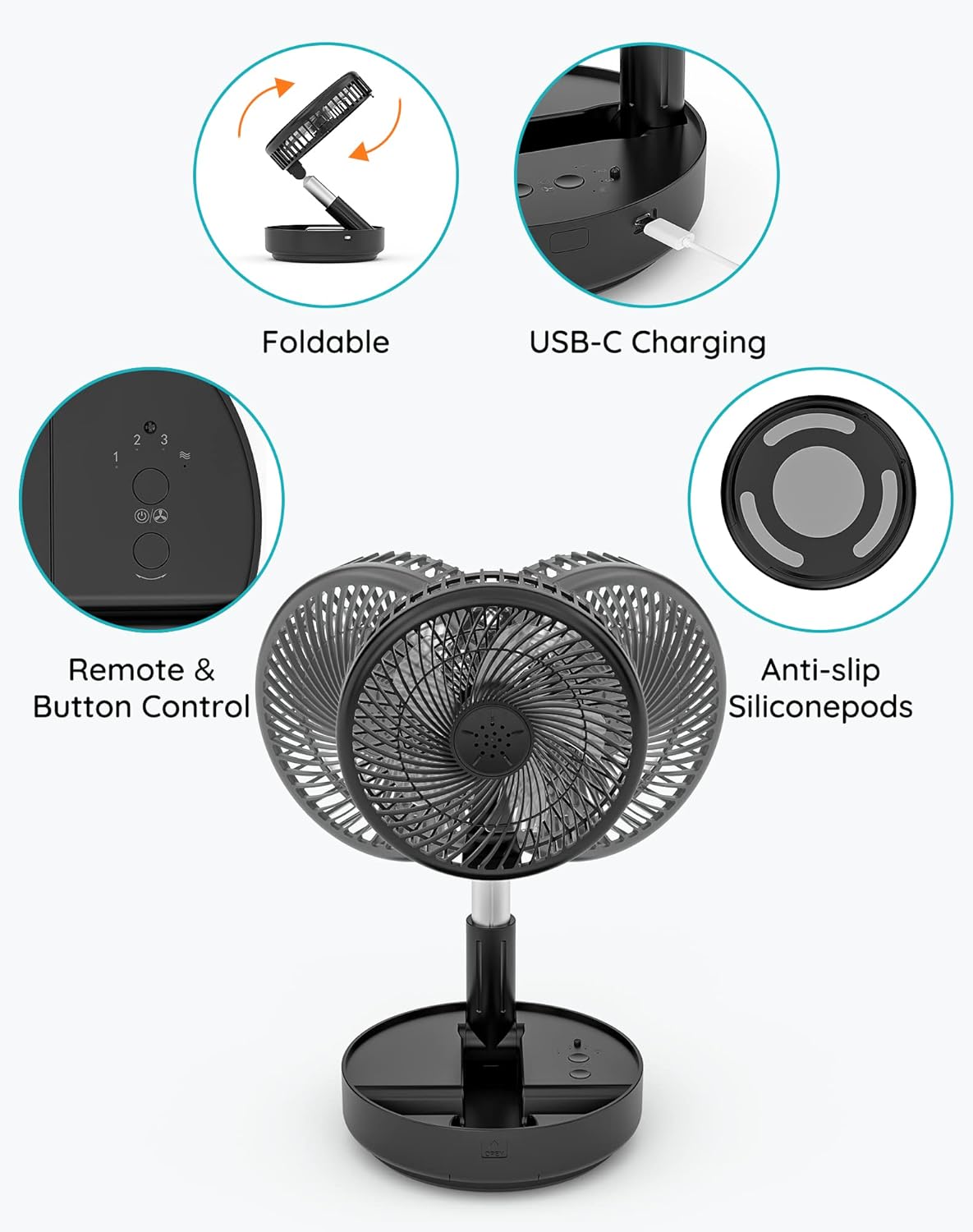 Primevolve Portable Oscillating Fan with USB and Remote 77 Inch Black