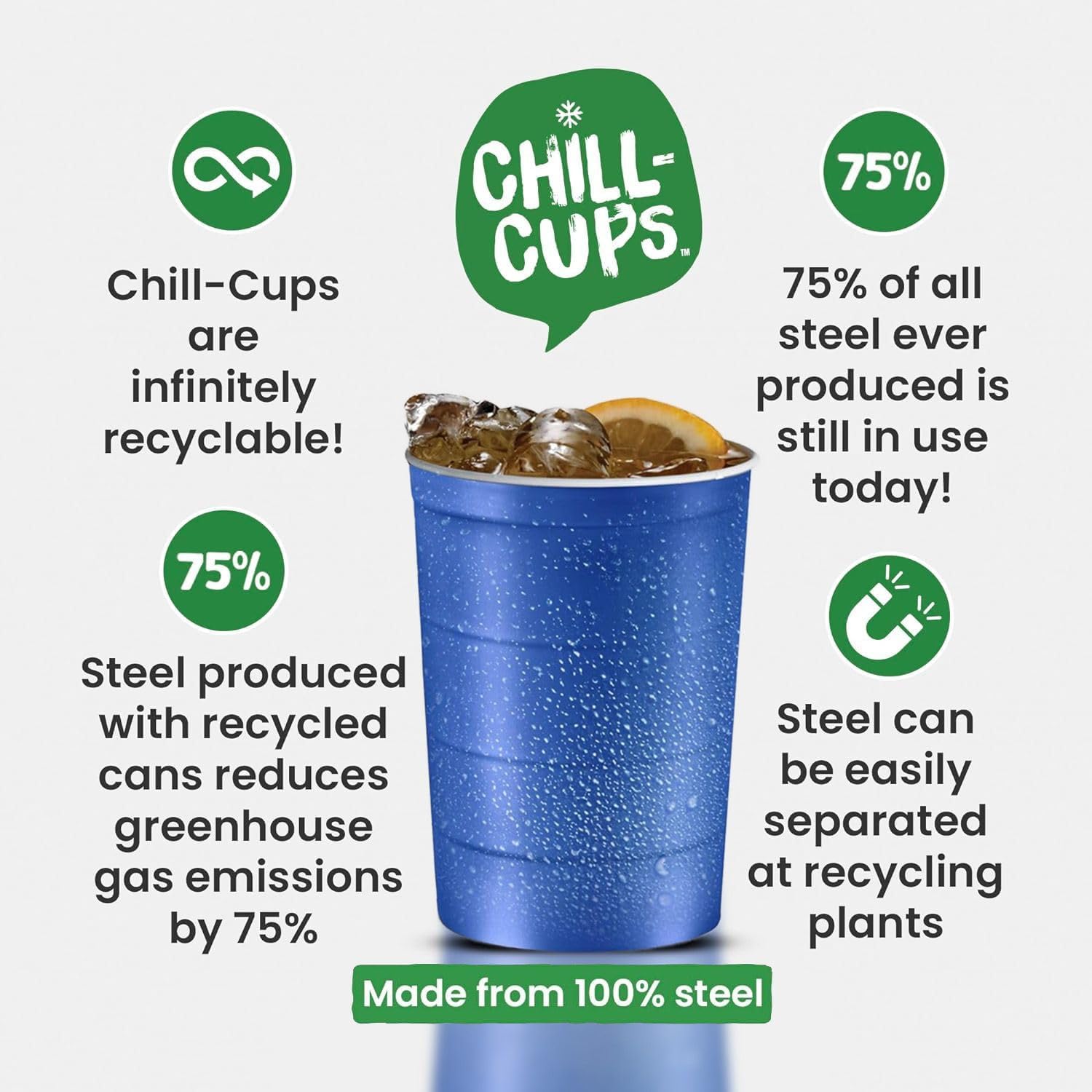 16 oz Steel Chill Cups Blue 12 Count