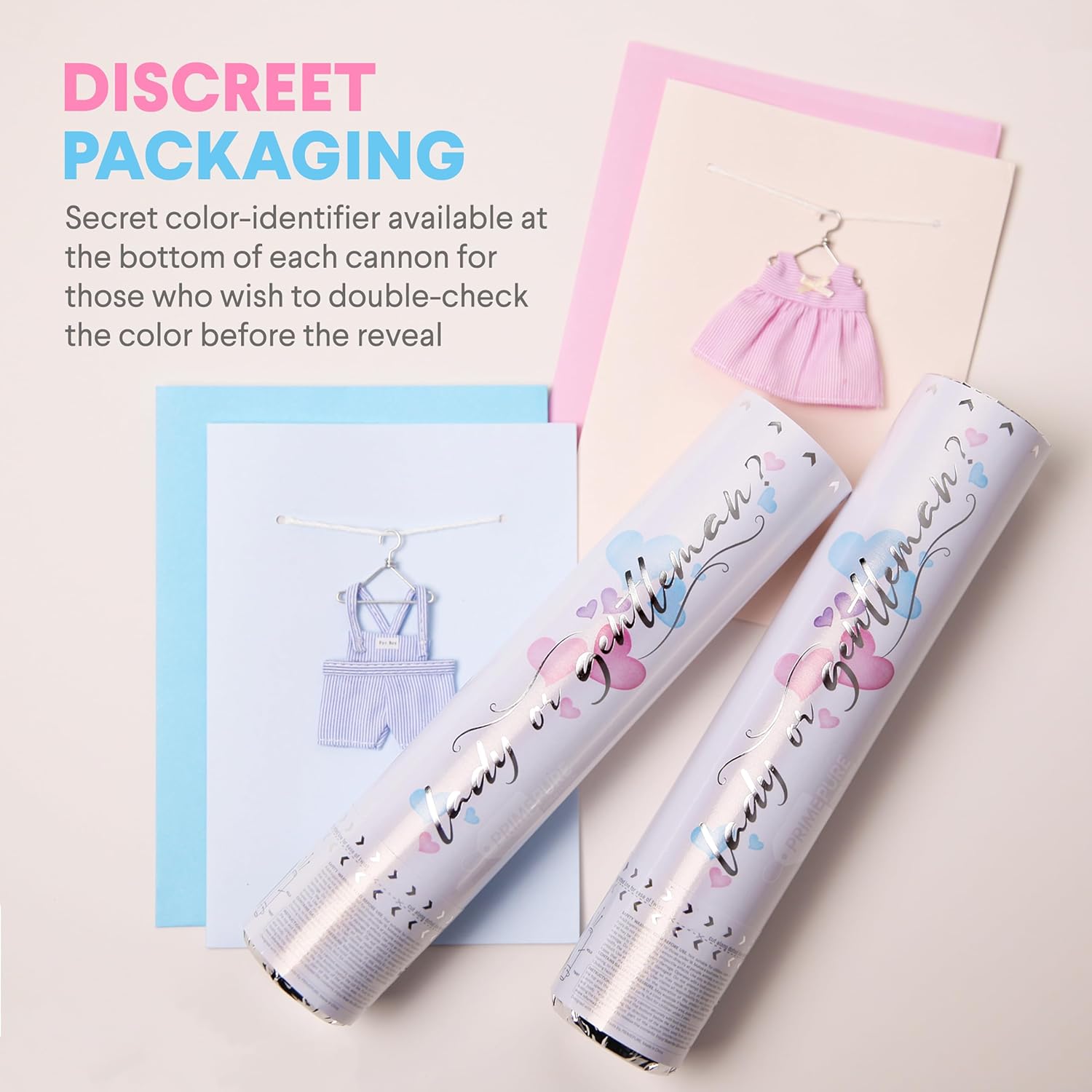 PrimePure Pink Heart Confetti Cannon - 4 Pack Biodegradable Gender Reveal Party Poppers