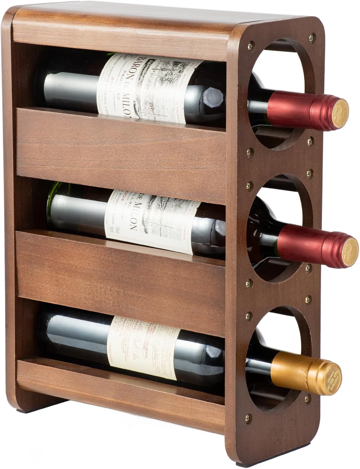 3 Bottle Tabletop Wine Rack Pine Wood Holder