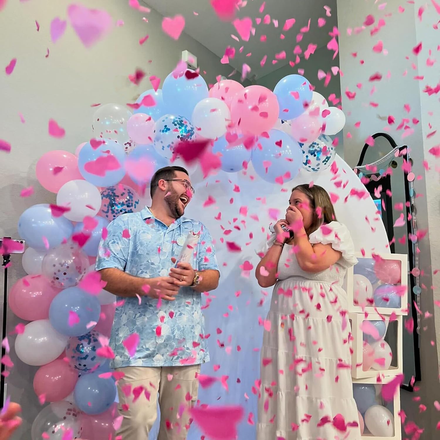 PrimePure Pink Heart Confetti Cannon - 4 Pack Biodegradable Gender Reveal Party Poppers