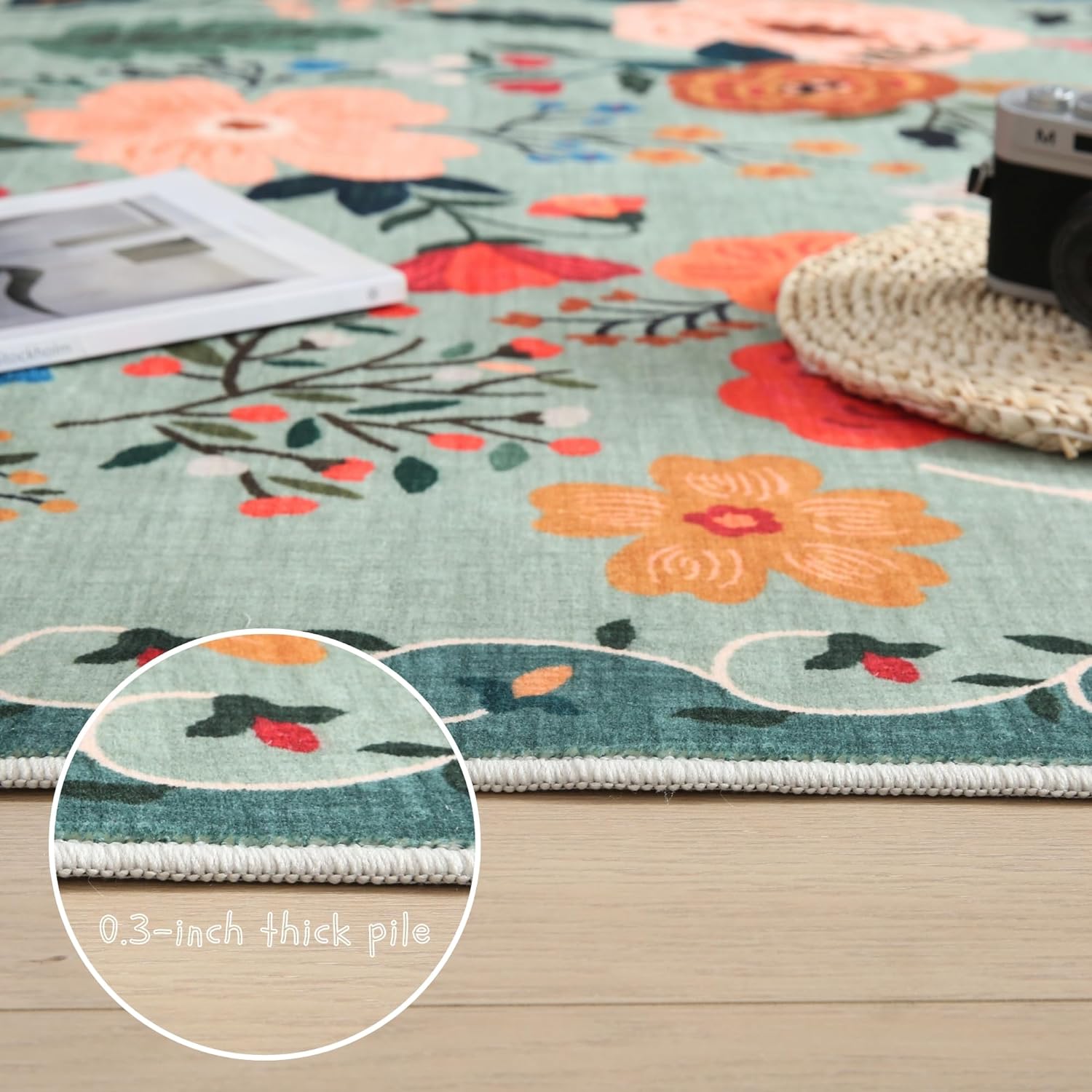 Boho Floral 3x5 Area Rug Non Slip Washable
