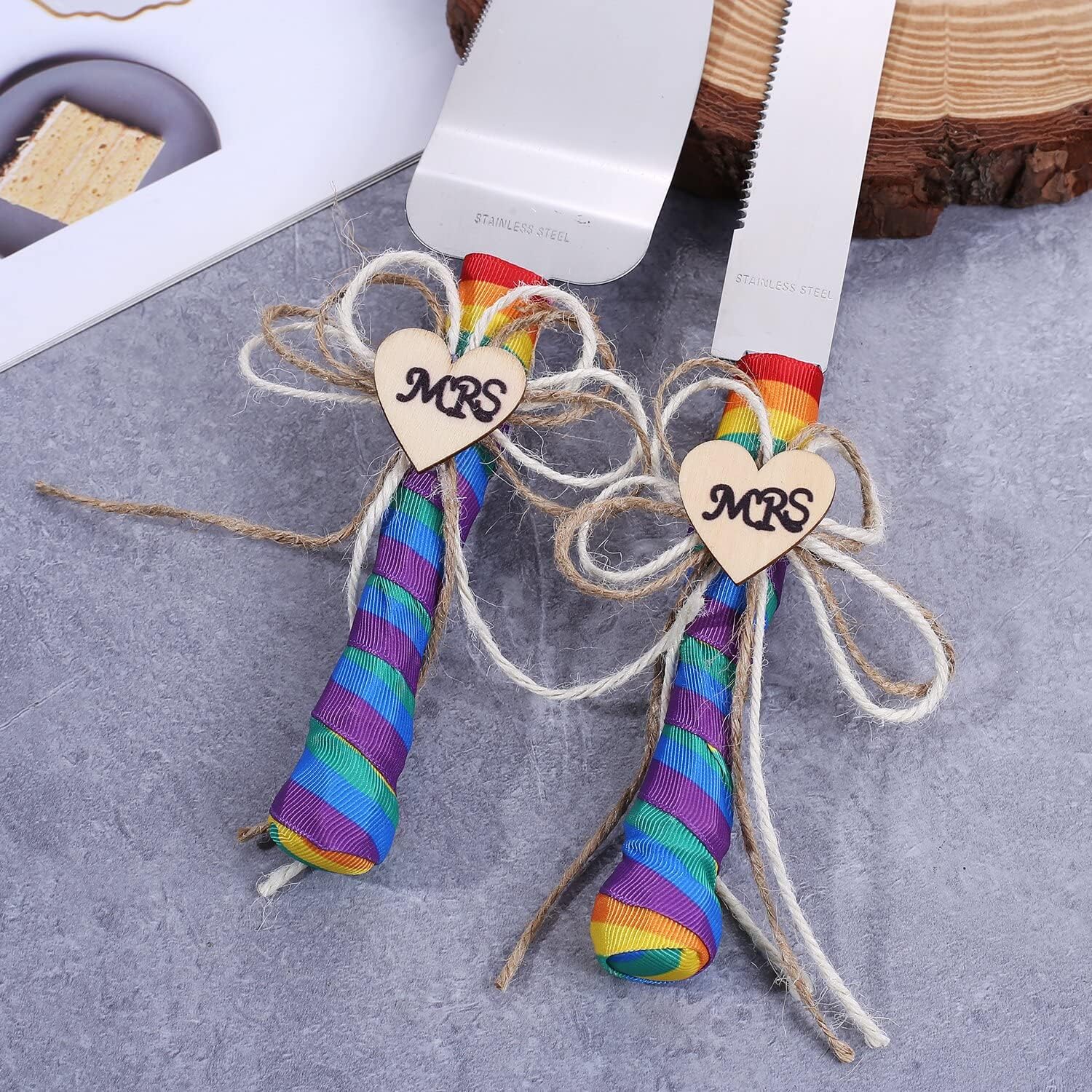TANG SONG Rainbow Wedding Cake Knife and Server Set of 2